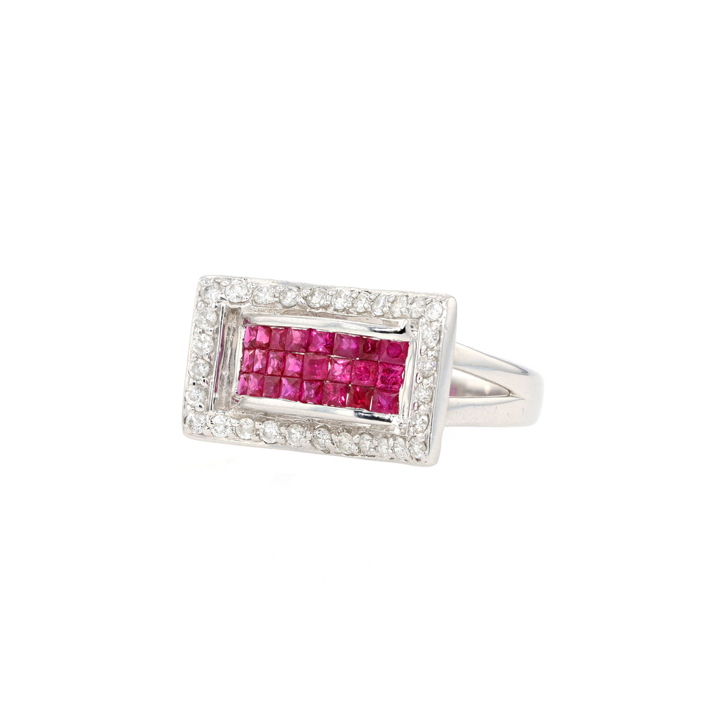 18KG Natural Red Ruby Diamond Ring
