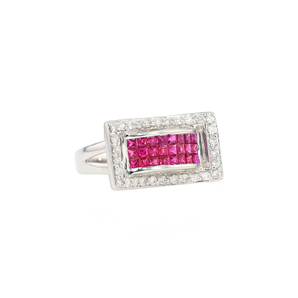 18KG Natural Red Ruby Diamond Ring