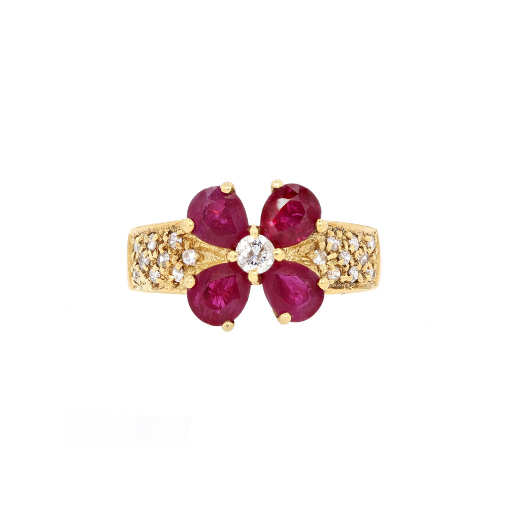 18KG Natural Red Ruby Diamond Ring