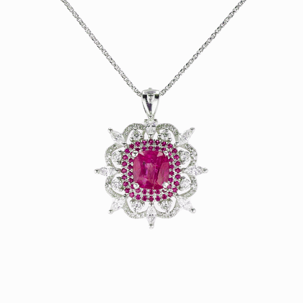 18KG Natural Unheated Red Ruby Diamond Ring / Pendant