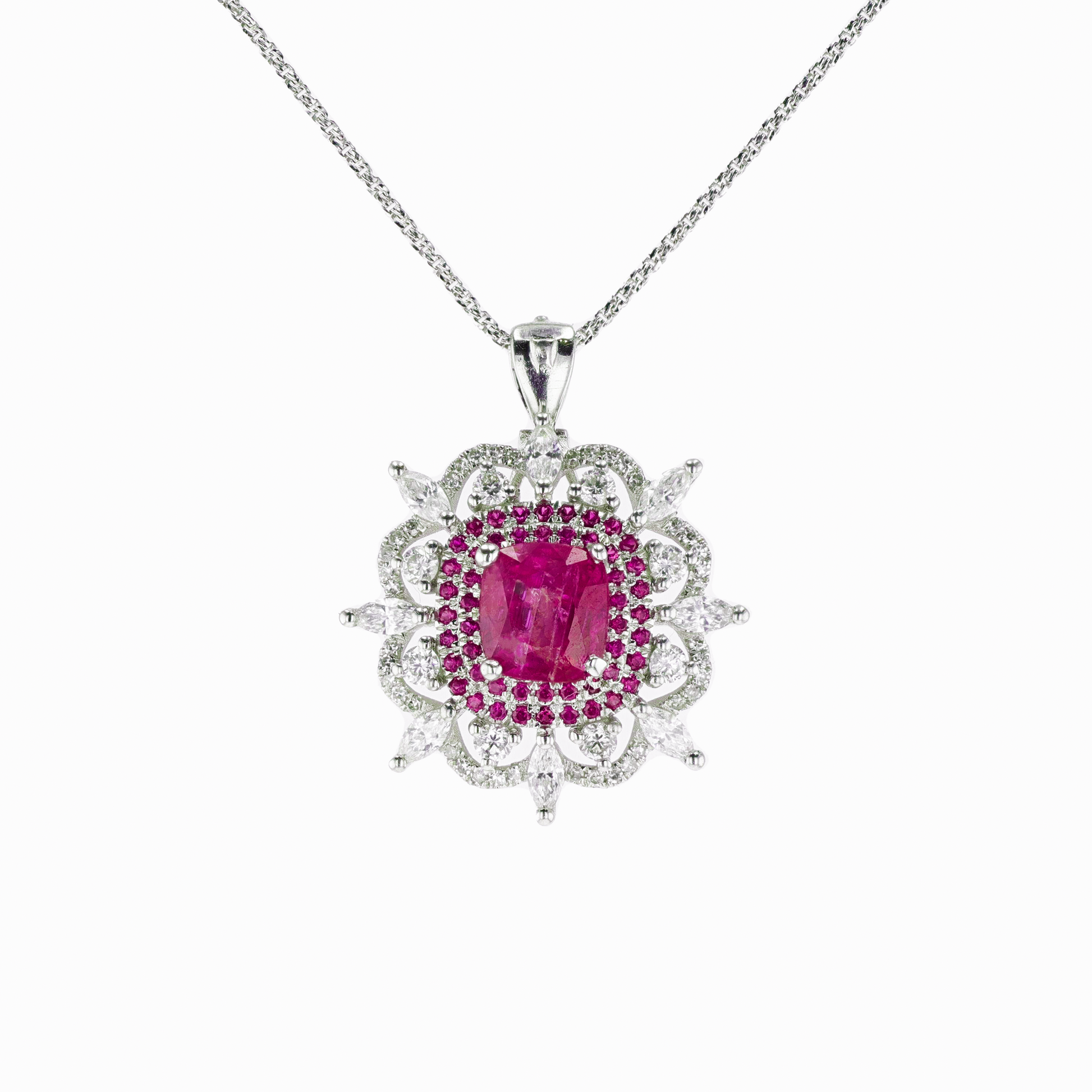 18KG Natural Unheated Red Ruby Diamond Ring / Pendant