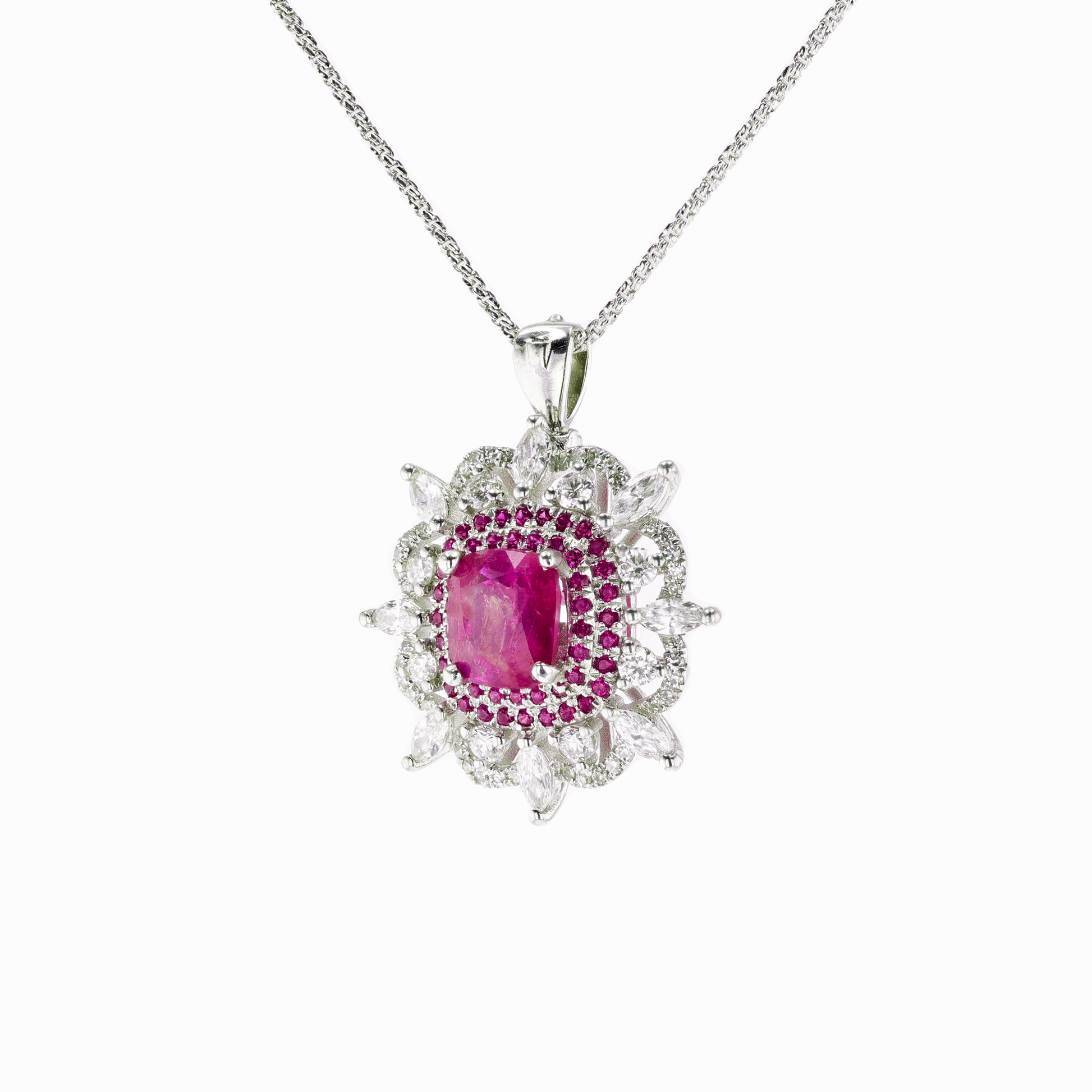 18KG Natural Unheated Red Ruby Diamond Ring / Pendant