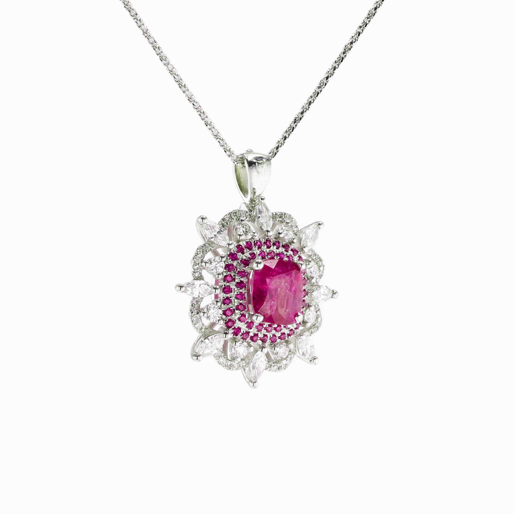 18KG Natural Unheated Red Ruby Diamond Ring / Pendant