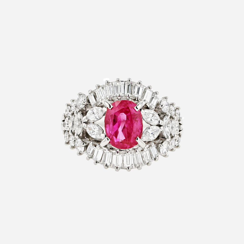 PT950 Natural Pinkish Red Ruby Diamond Ring