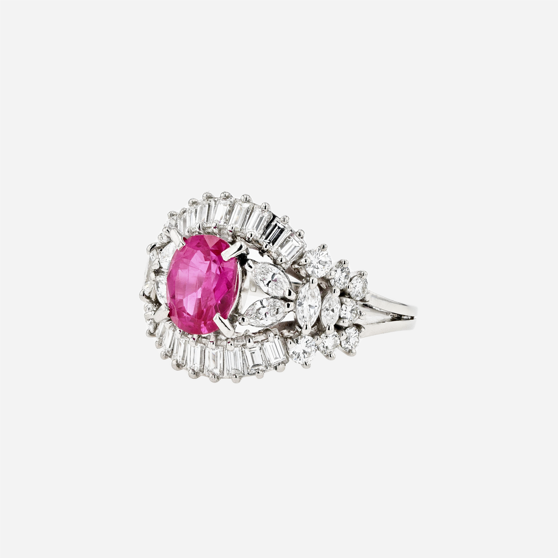 PT950 Natural Pinkish Red Ruby Diamond Ring