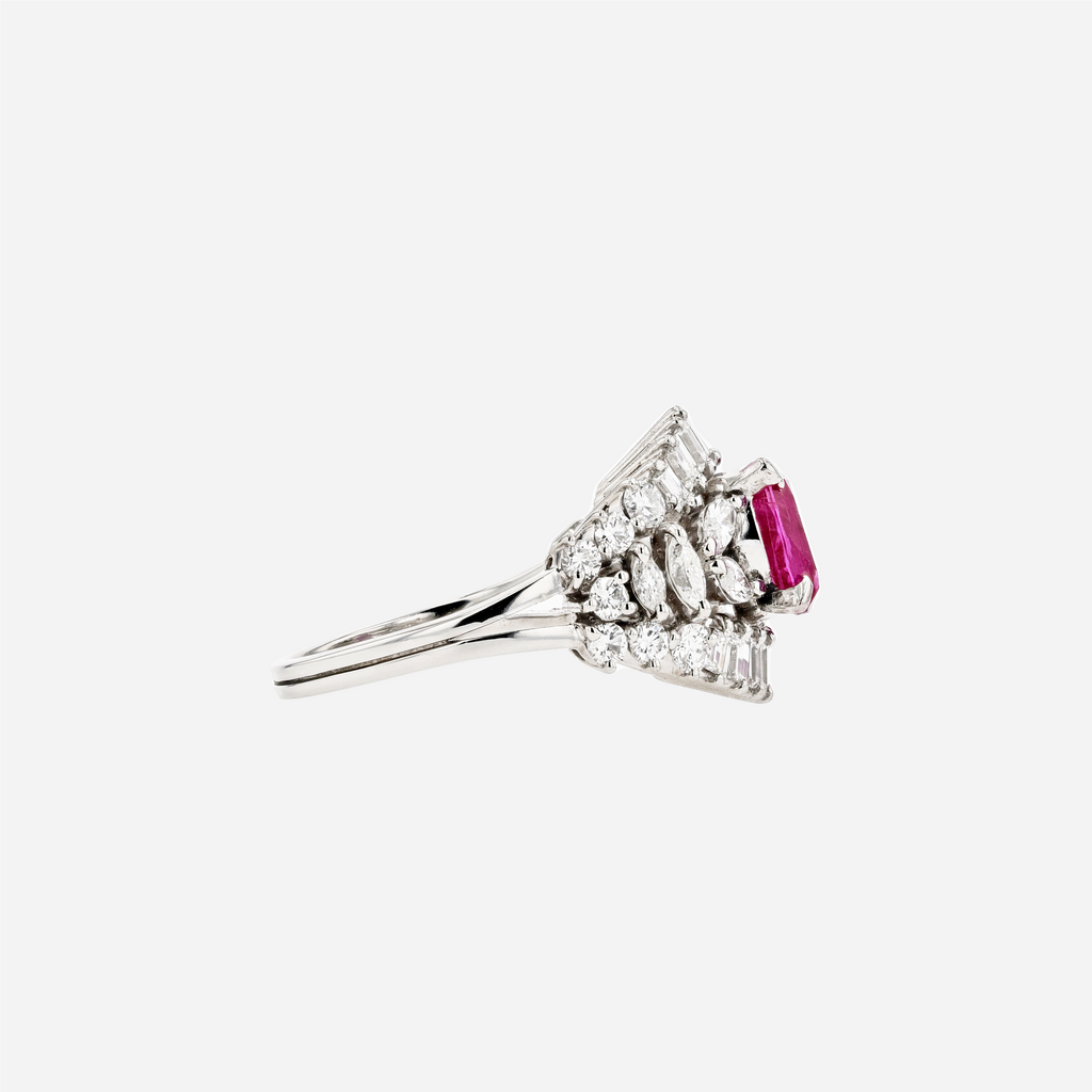 PT950 Natural Pinkish Red Ruby Diamond Ring
