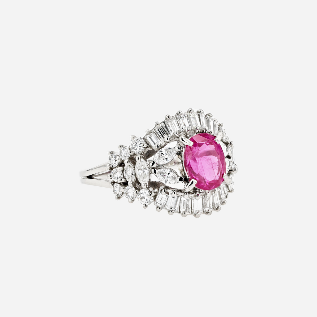 PT950 Natural Pinkish Red Ruby Diamond Ring