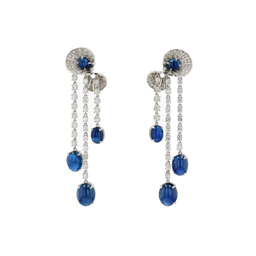 18KG Natural Vivid Royal Blue Sapphire Diamond Earrings