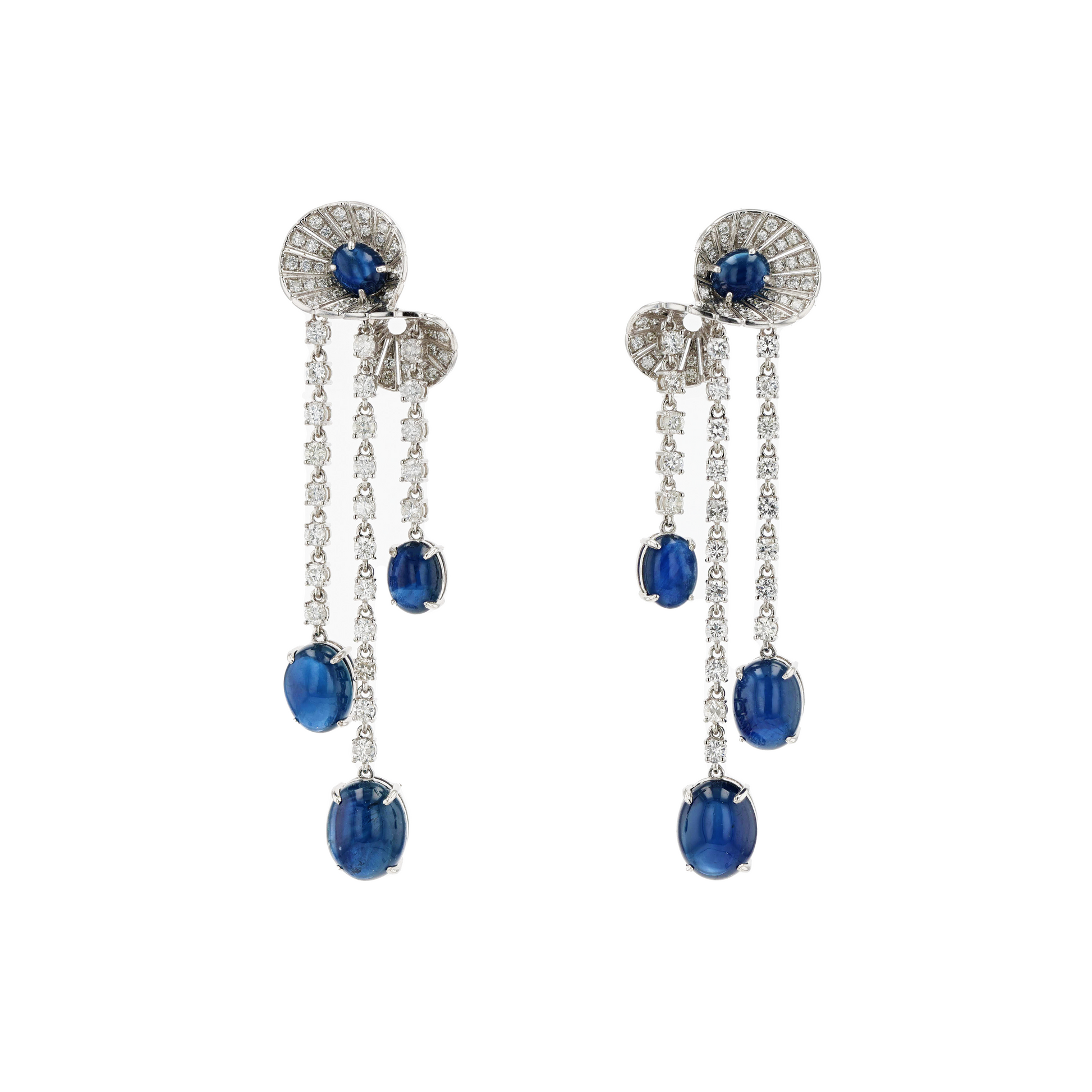 18KG Natural Vivid Royal Blue Sapphire Diamond Earrings