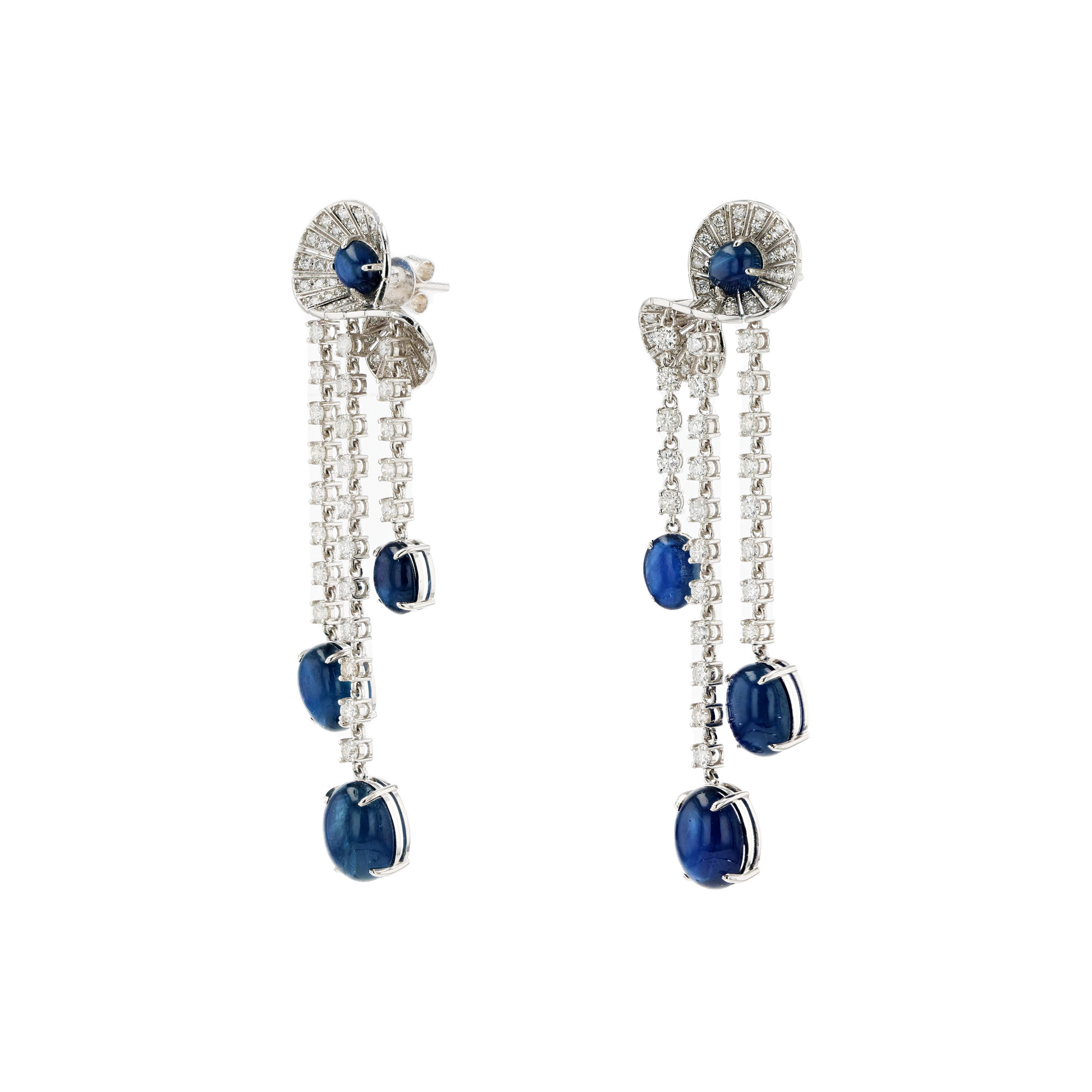 18KG Natural Vivid Royal Blue Sapphire Diamond Earrings