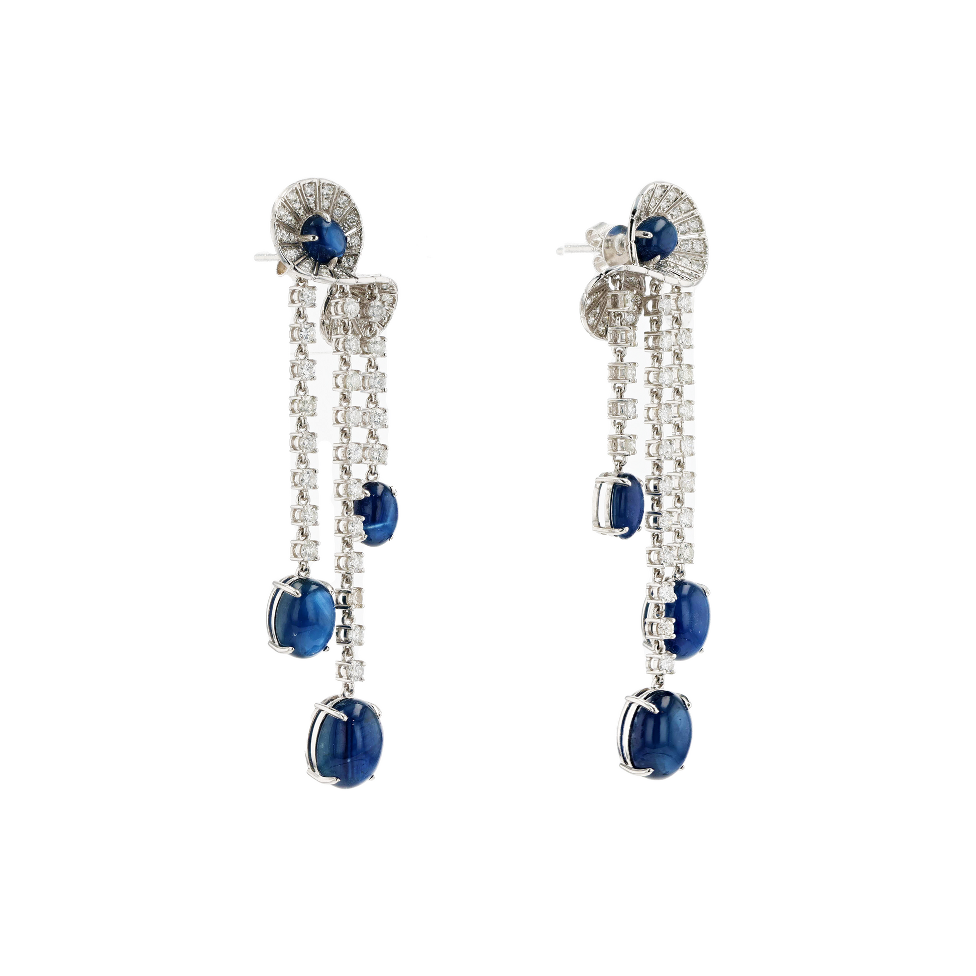 18KG Natural Vivid Royal Blue Sapphire Diamond Earrings