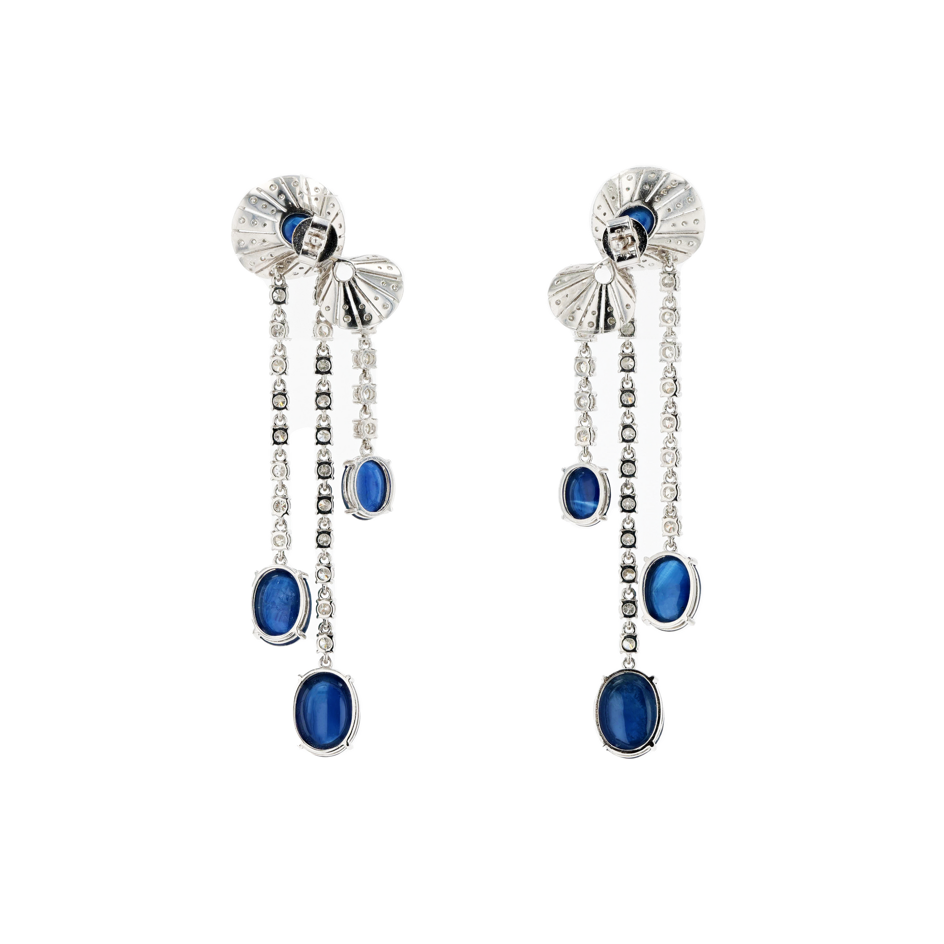 18KG Natural Vivid Royal Blue Sapphire Diamond Earrings