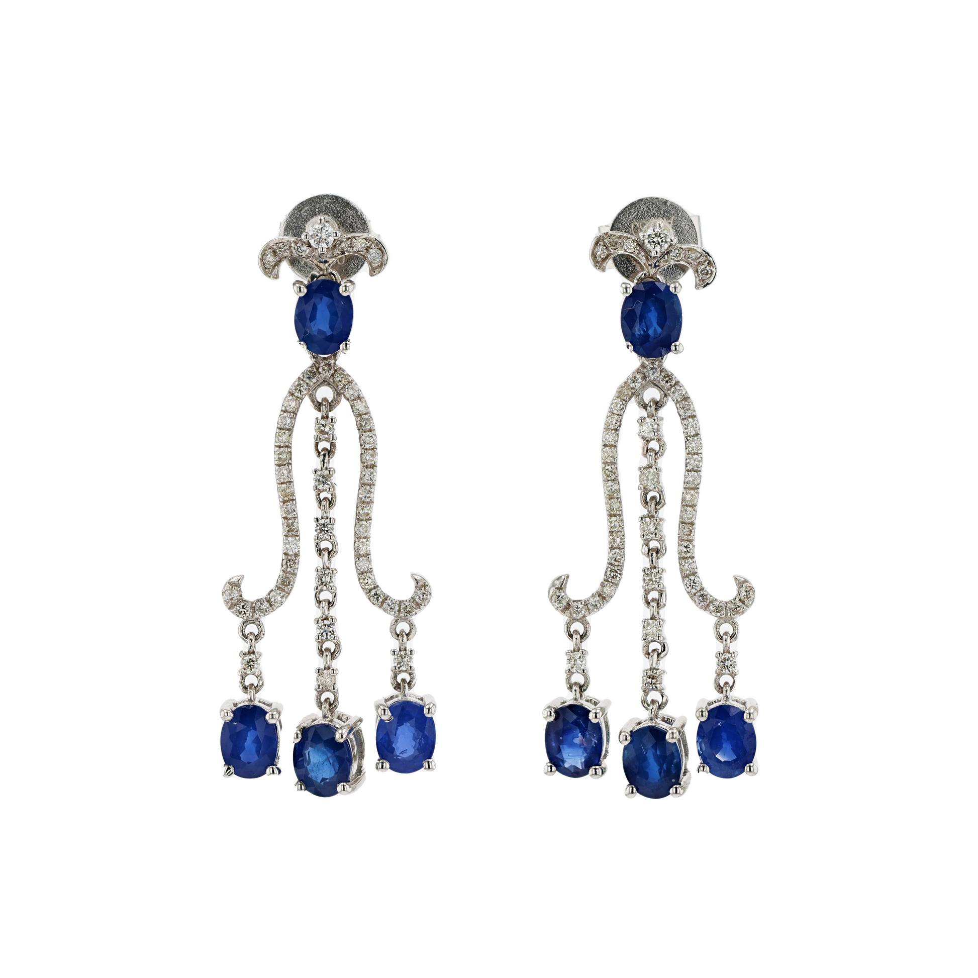 18KG Natural Vivid Royal Blue Sapphire Diamond Earrings