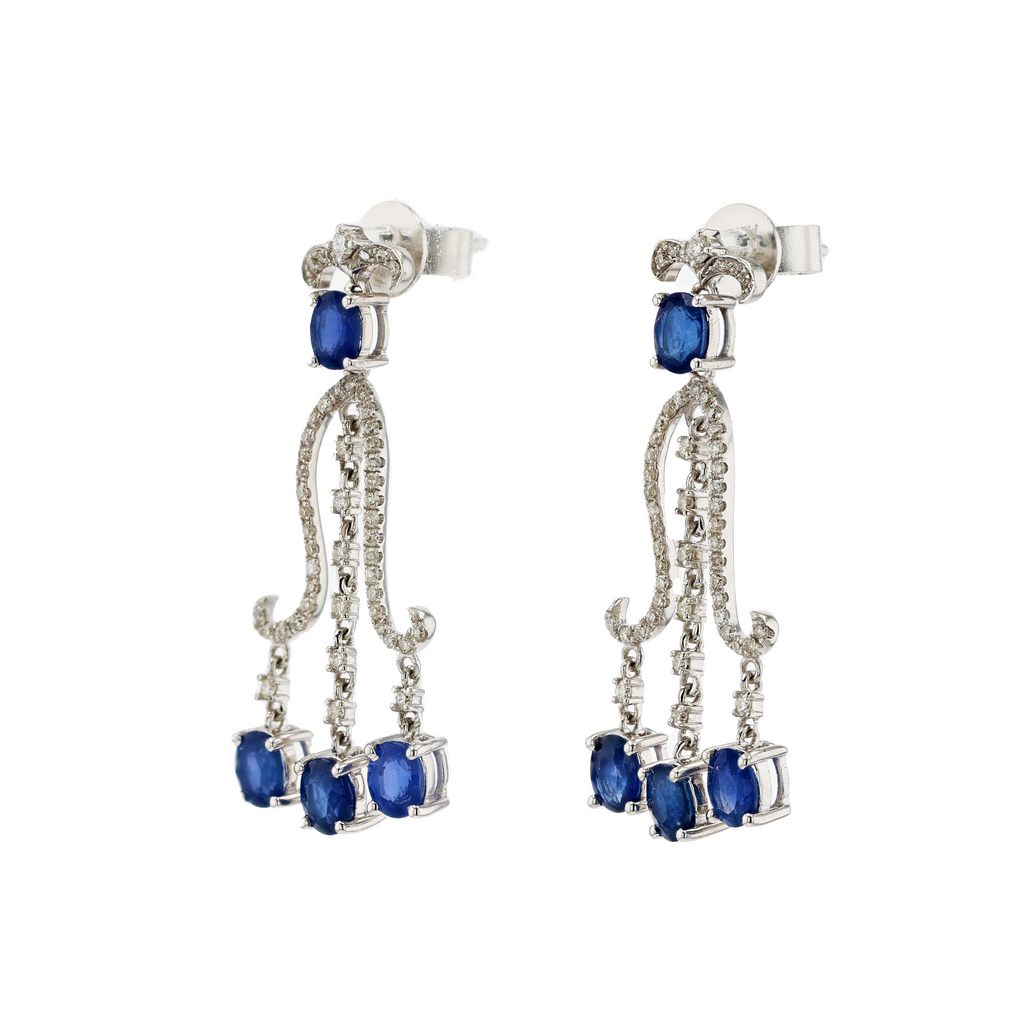18KG Natural Vivid Royal Blue Sapphire Diamond Earrings