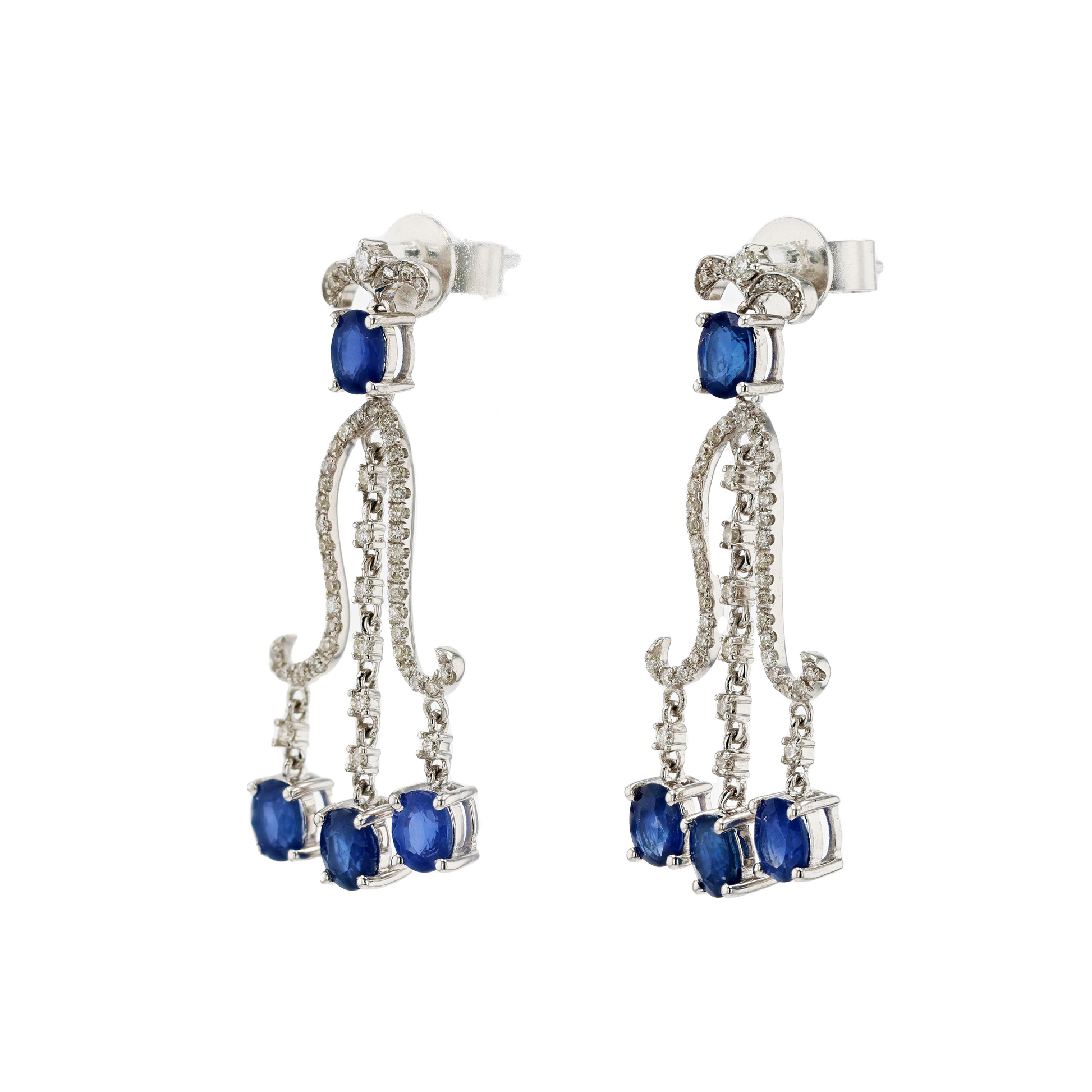18KG Natural Vivid Royal Blue Sapphire Diamond Earrings