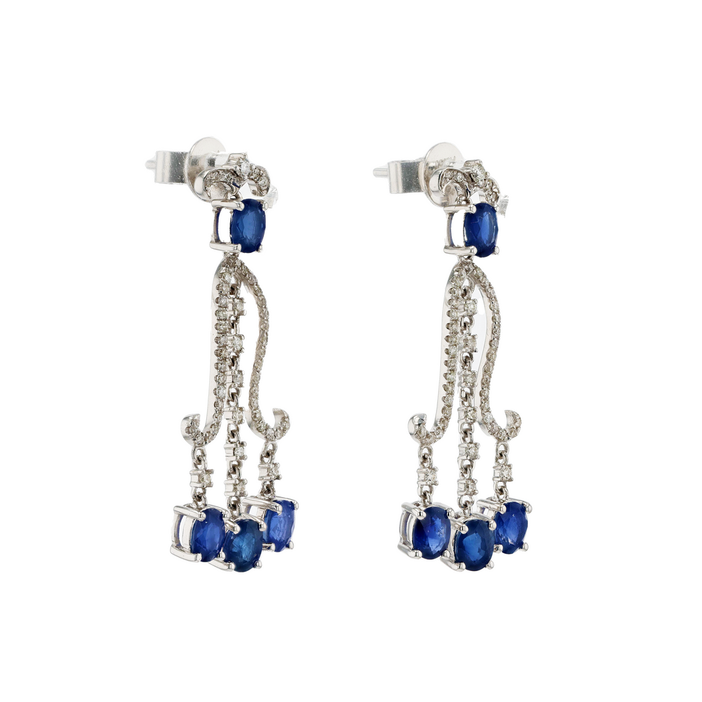 18KG Natural Vivid Royal Blue Sapphire Diamond Earrings
