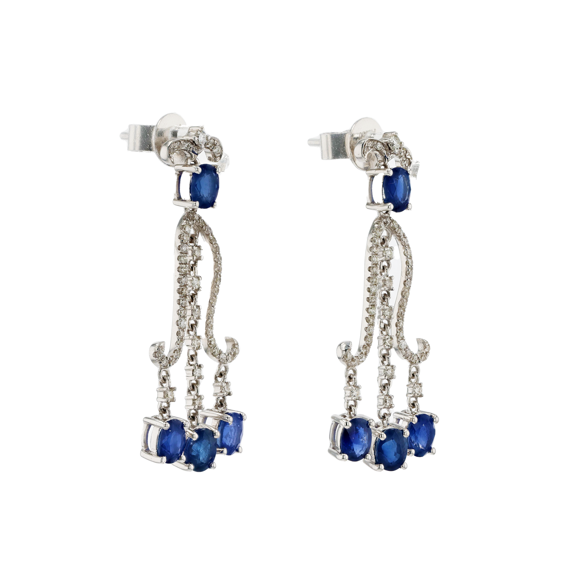 18KG Natural Vivid Royal Blue Sapphire Diamond Earrings