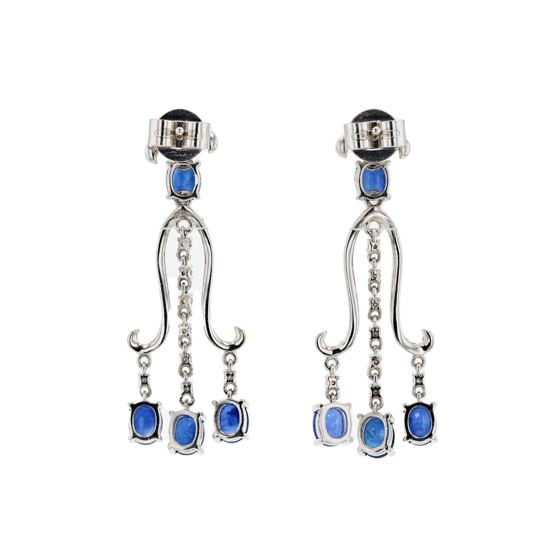 18KG Natural Vivid Royal Blue Sapphire Diamond Earrings