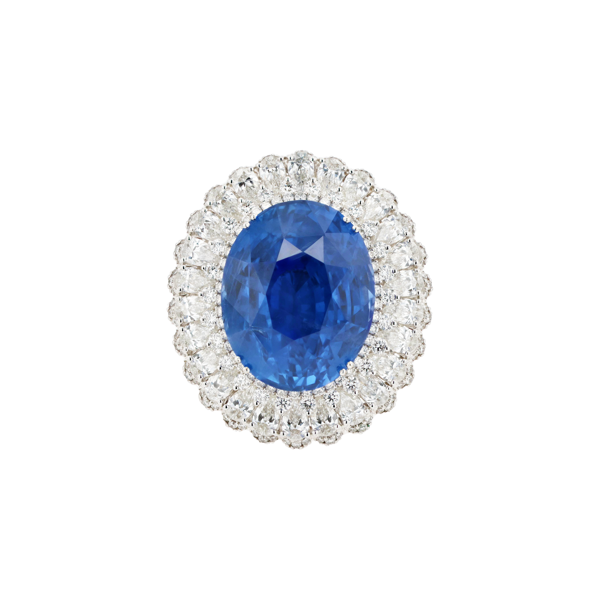 18KG Natural Unheated Blue Sapphire Diamond Ring / Pendant