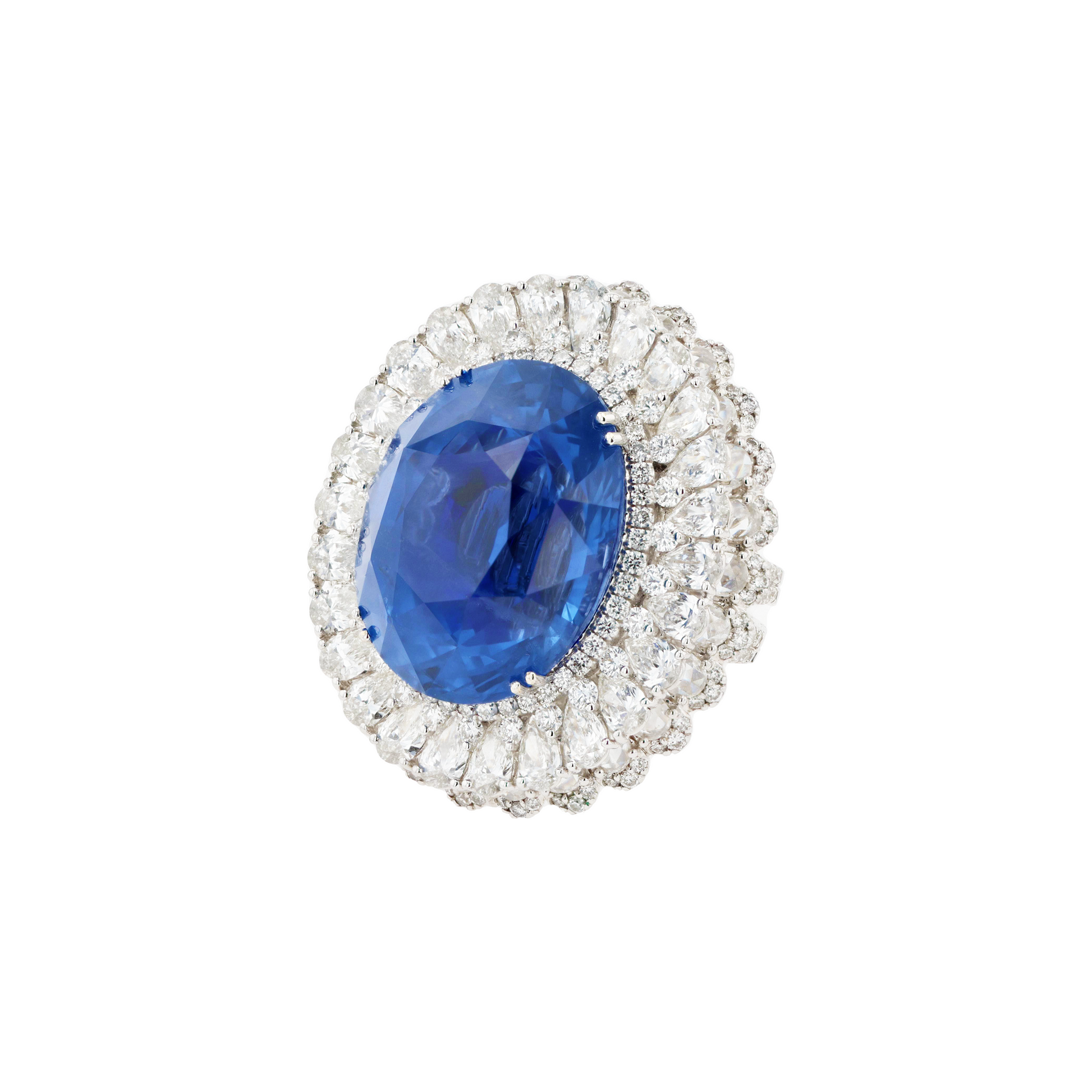 18KG Natural Unheated Blue Sapphire Diamond Ring / Pendant