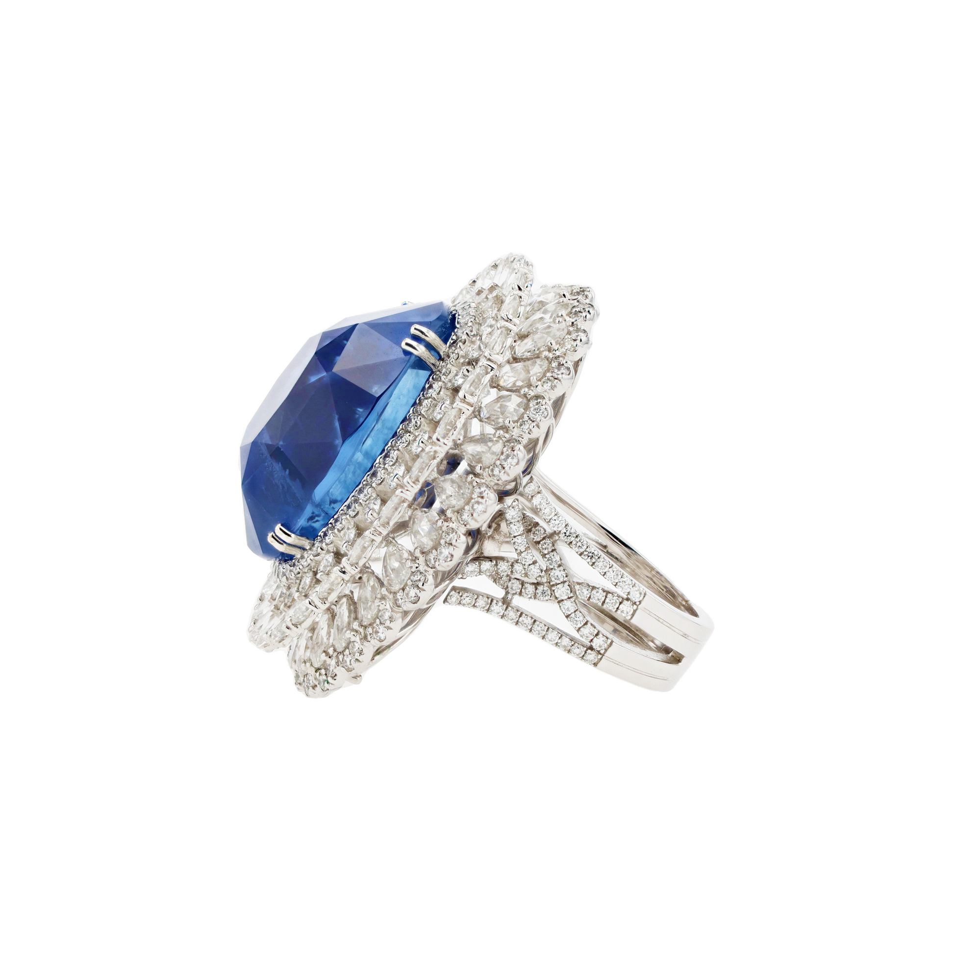 18KG Natural Unheated Blue Sapphire Diamond Ring / Pendant