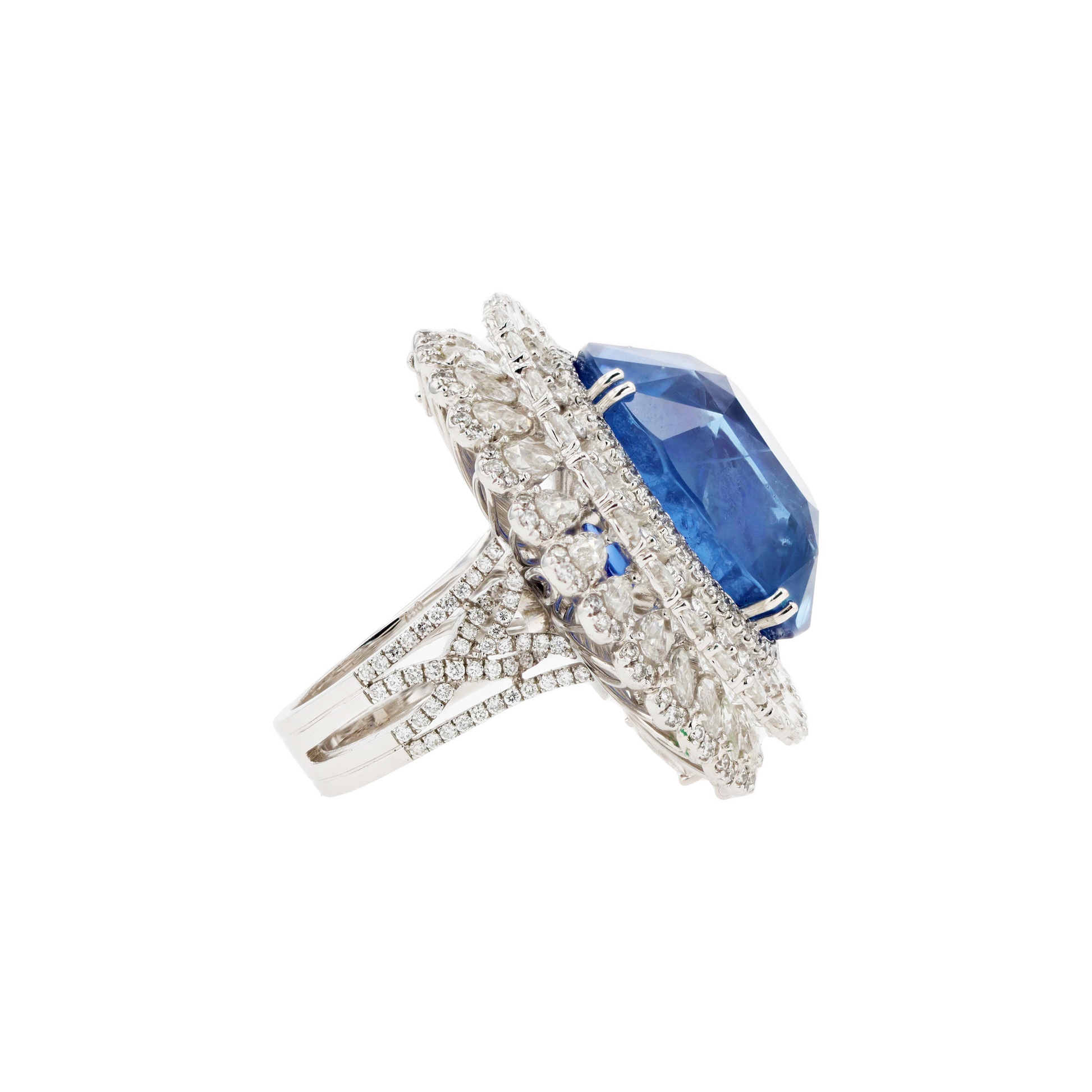 18KG Natural Unheated Blue Sapphire Diamond Ring / Pendant