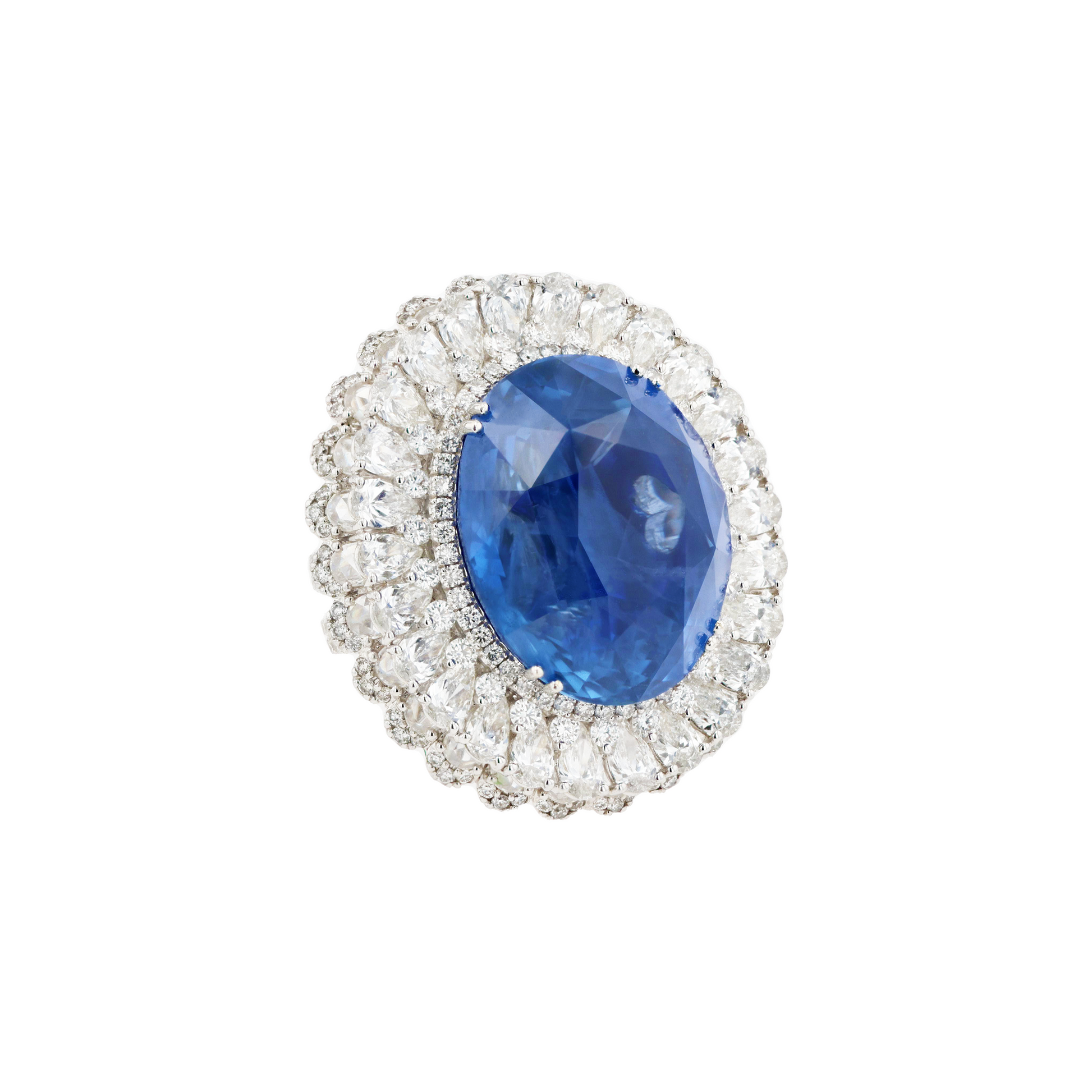 18KG Natural Unheated Blue Sapphire Diamond Ring / Pendant