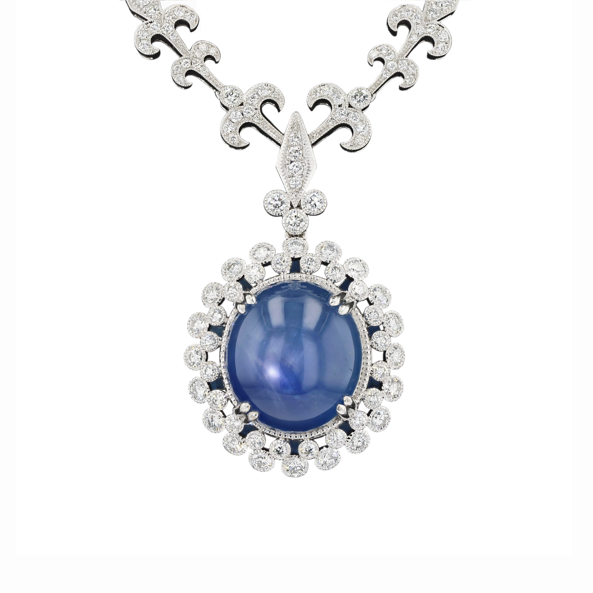 18KG Natural Unheated Blue Star Sapphire Diamond Necklace