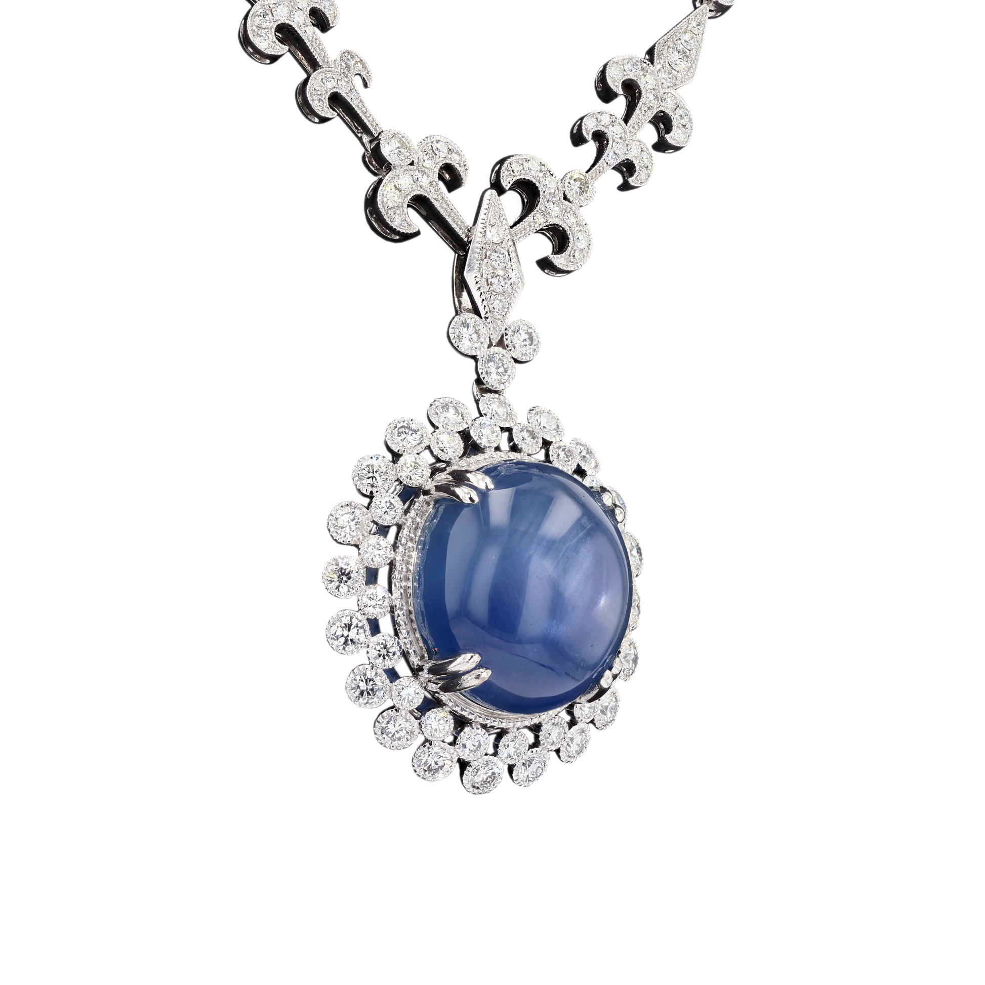 18KG Natural Unheated Blue Star Sapphire Diamond Necklace