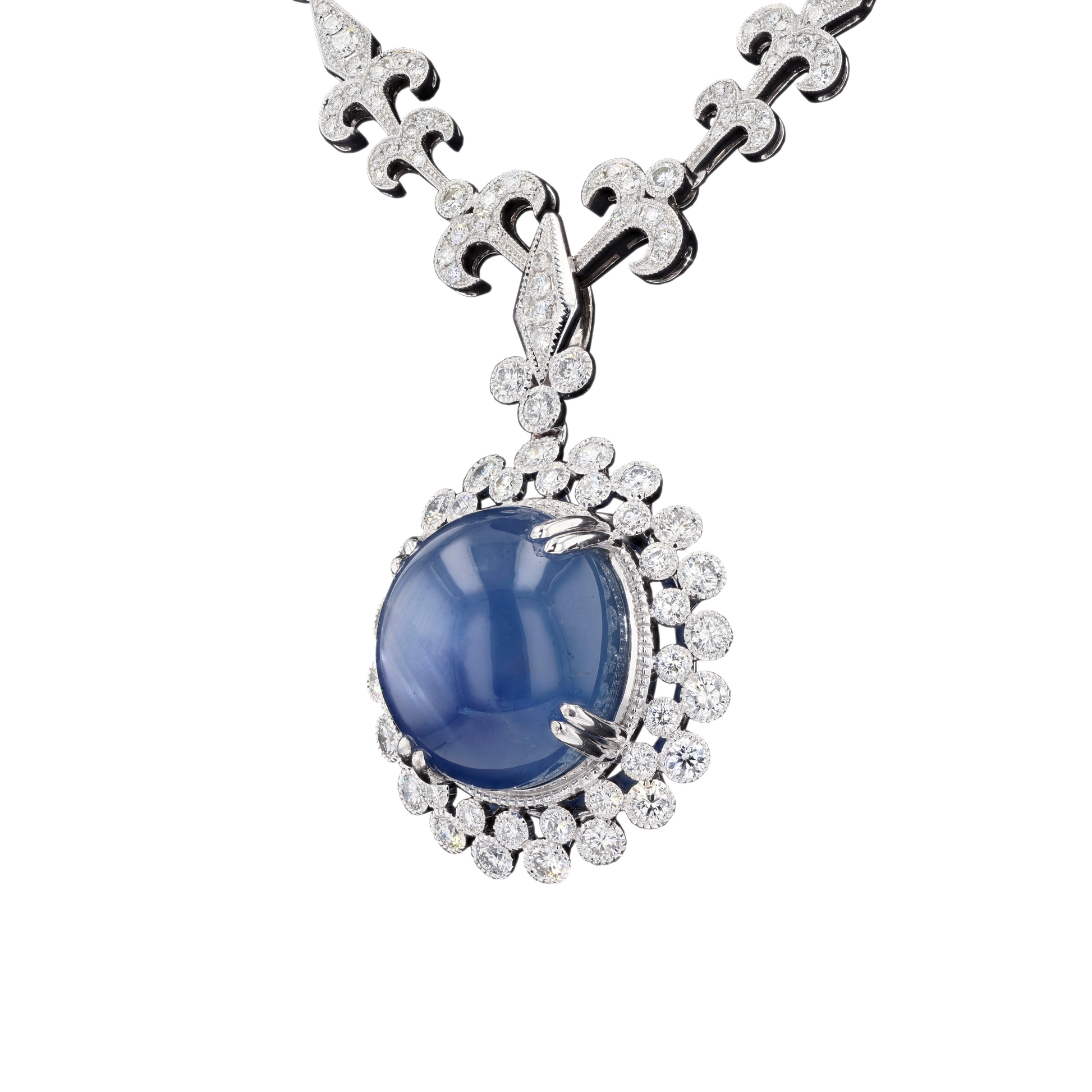18KG Natural Unheated Blue Star Sapphire Diamond Necklace