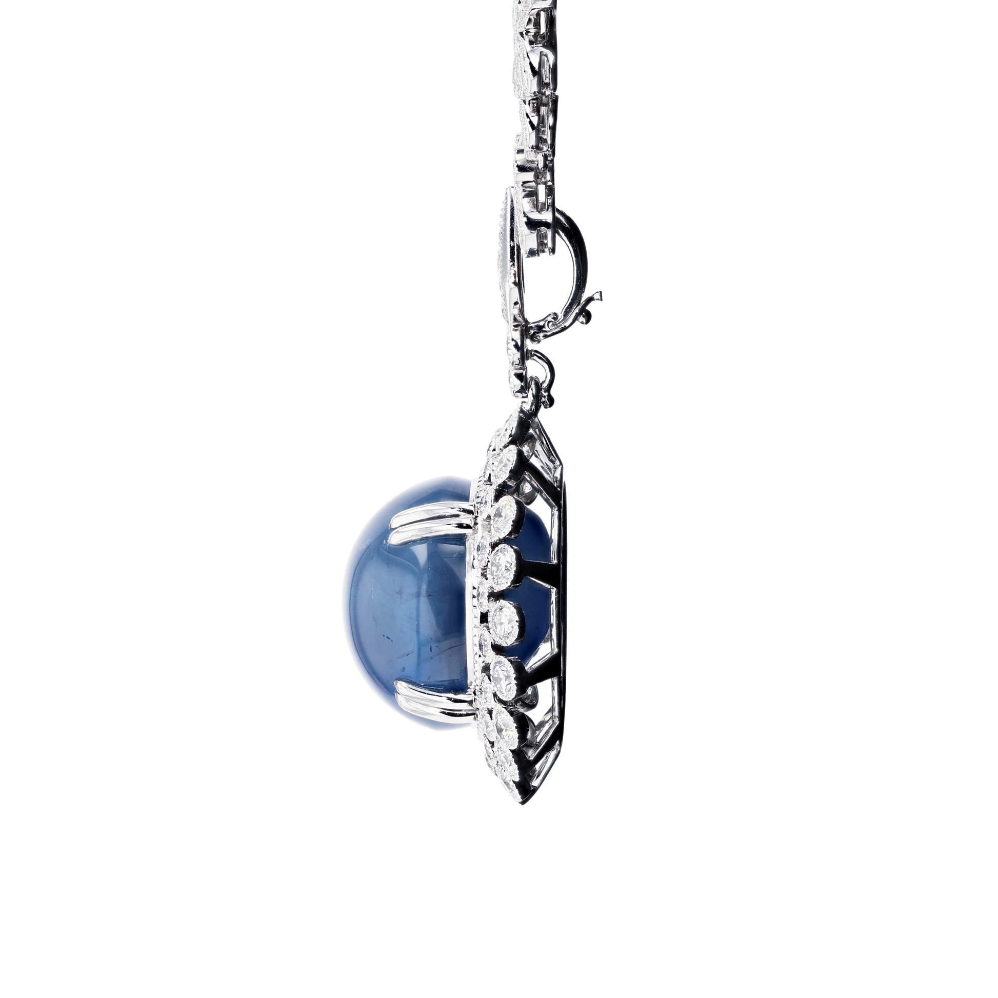 18KG Natural Unheated Blue Star Sapphire Diamond Necklace