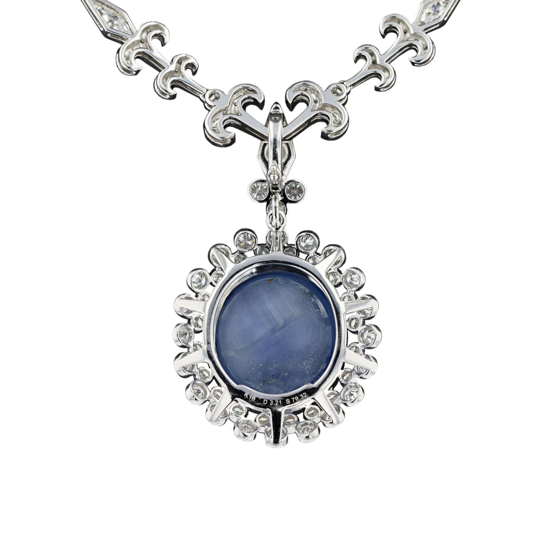 18KG Natural Unheated Blue Star Sapphire Diamond Necklace