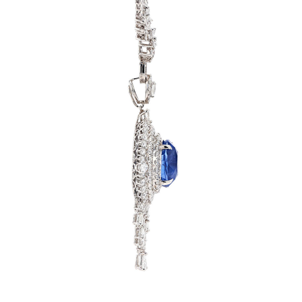 18KG Natural Unheated Cornflower Blue Sapphire Diamond Necklace