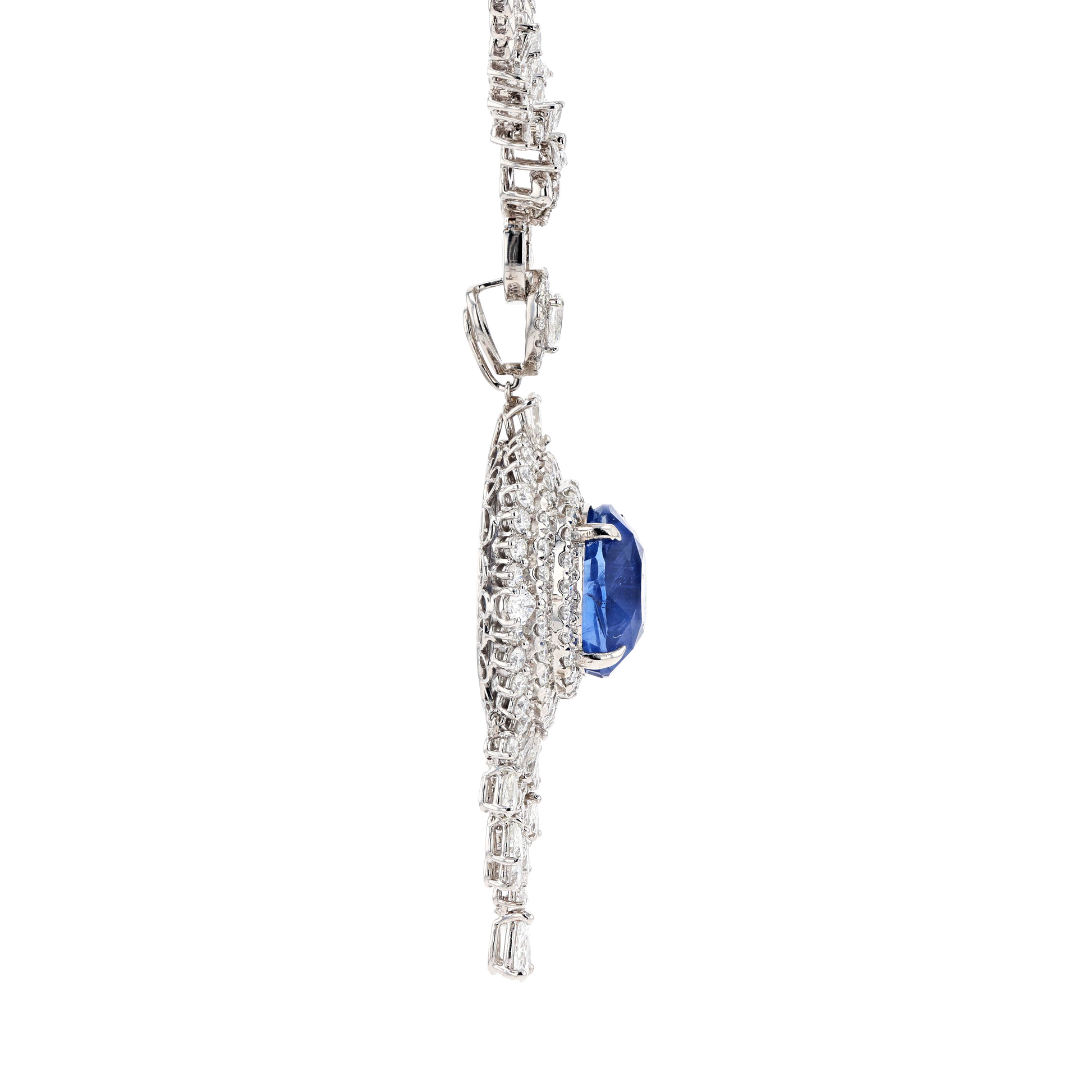 18KG Natural Unheated Cornflower Blue Sapphire Diamond Necklace