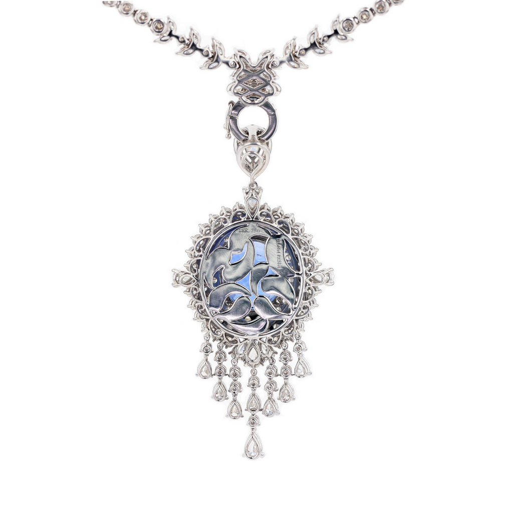 18KG Natural Unheated Cornflower Blue Sapphire Diamond Necklace