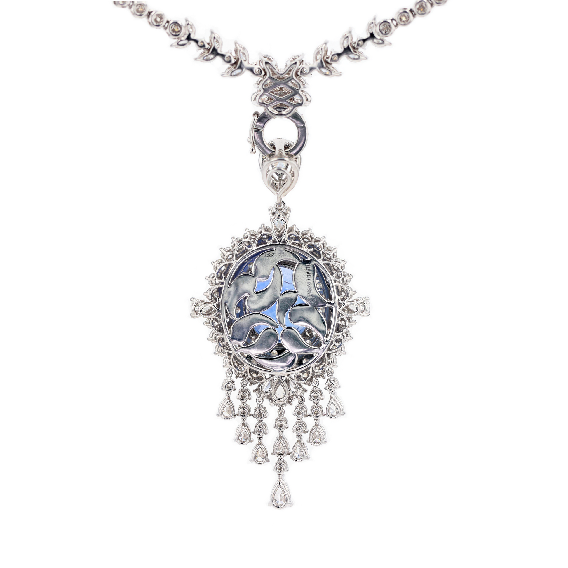 18KG Natural Unheated Cornflower Blue Sapphire Diamond Necklace