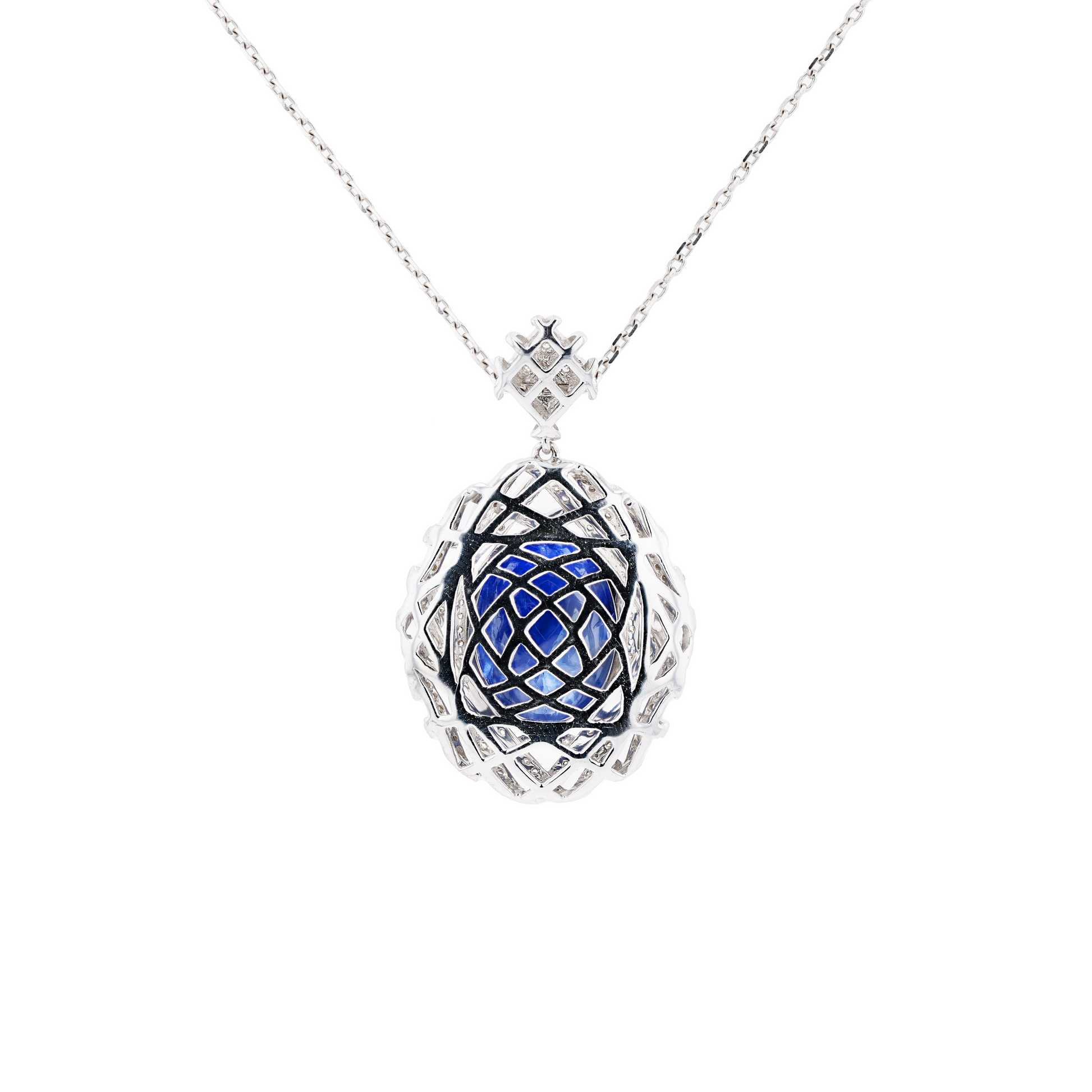 18KG Natural Unheated Intense or Vivid Blue Star Sapphire Diamond Necklace