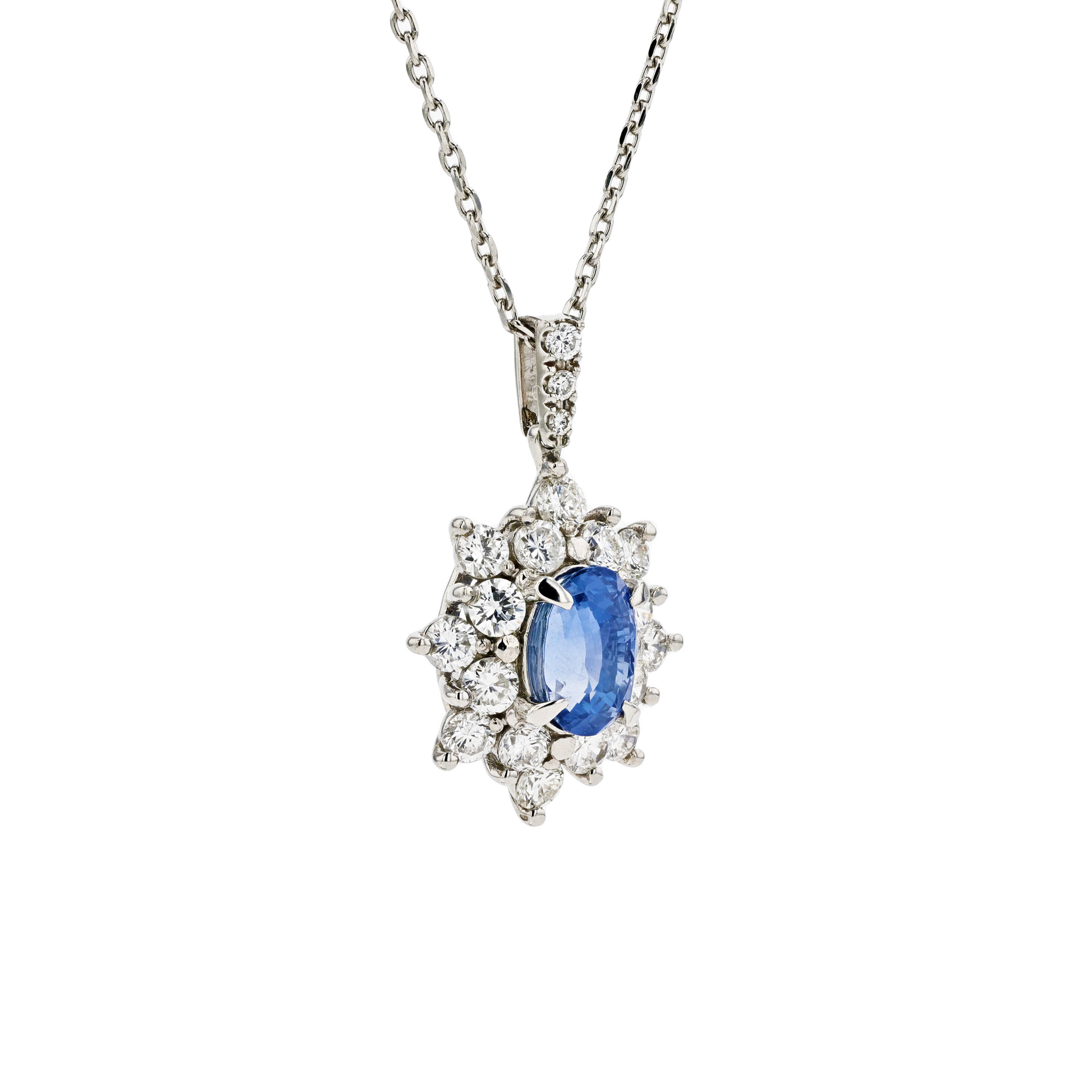 PT850&PT900 Natural Unheated Blue Sapphire Diamond Necklace