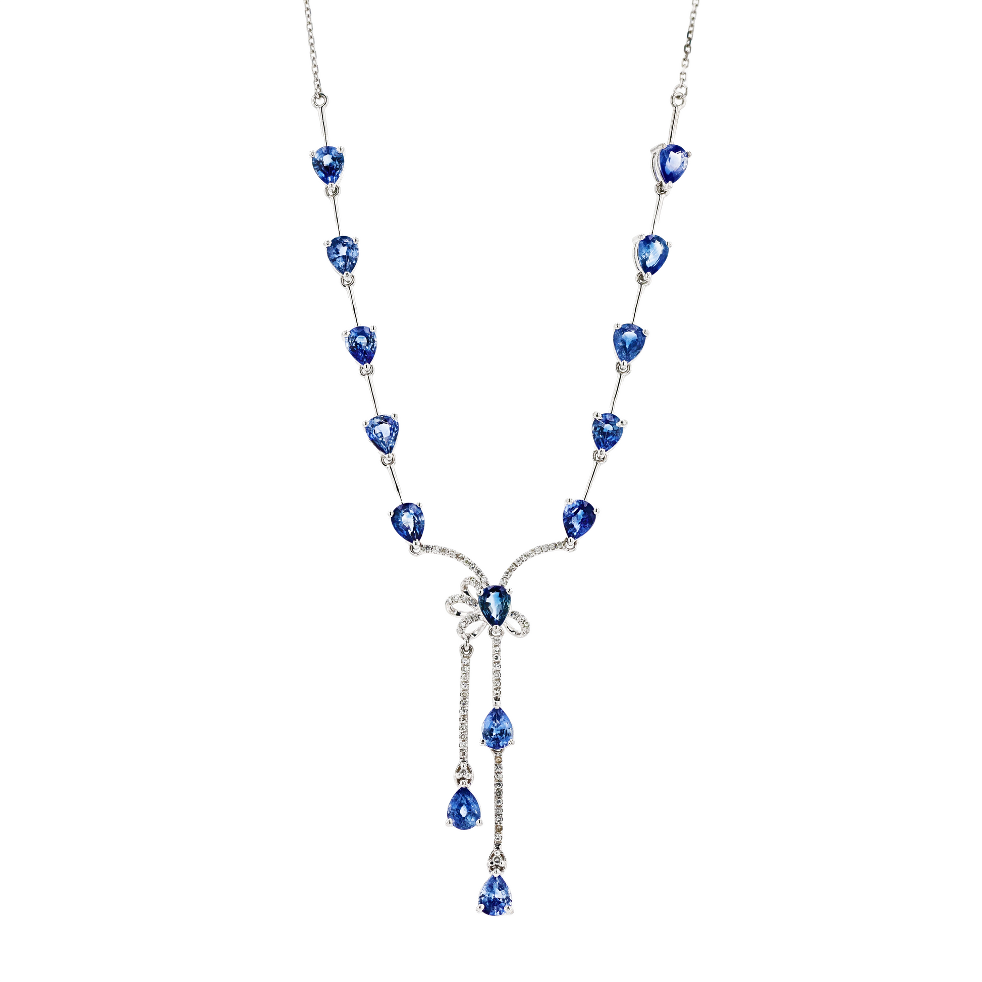 18KG Natural Blue Sapphire Diamond Necklace