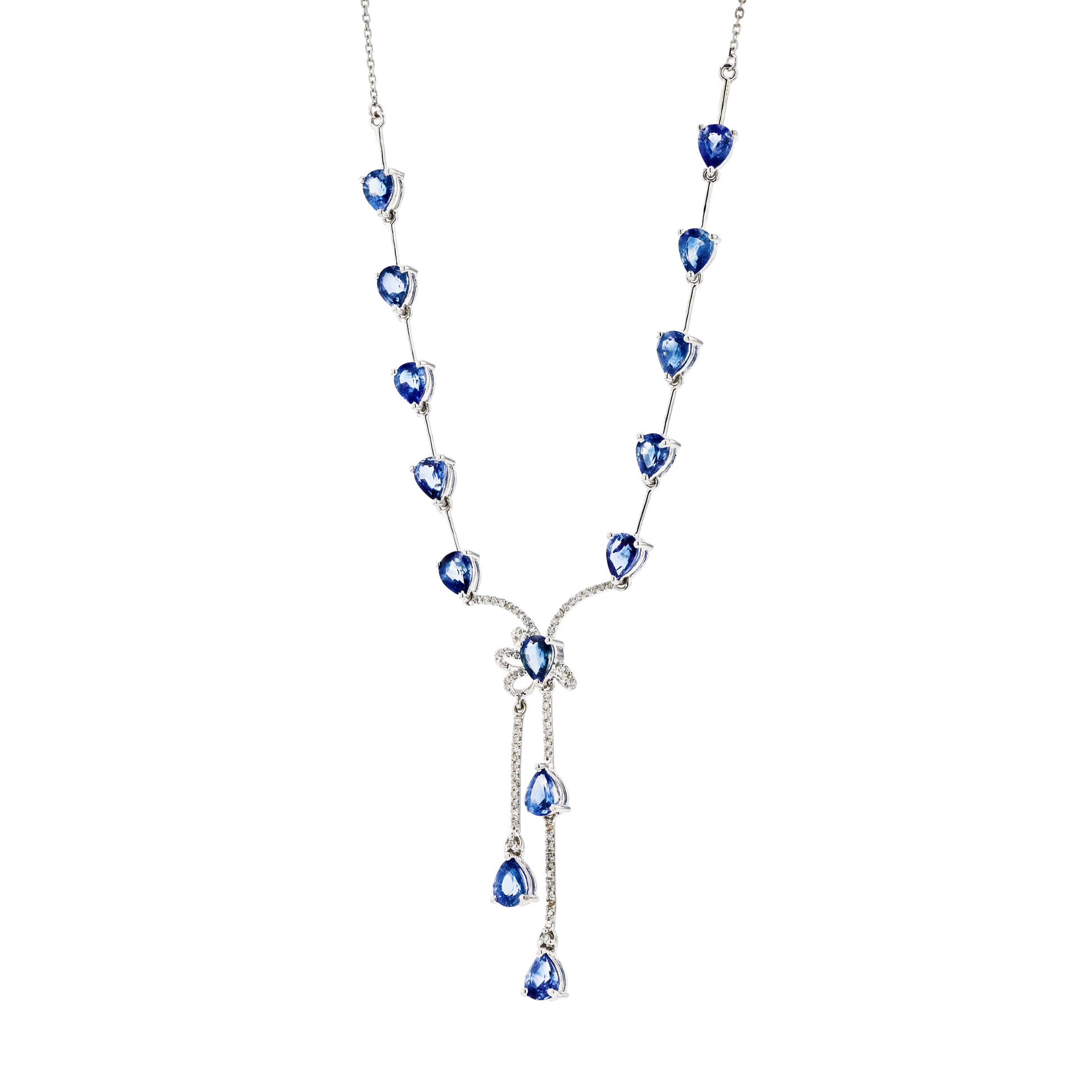 18KG Natural Blue Sapphire Diamond Necklace