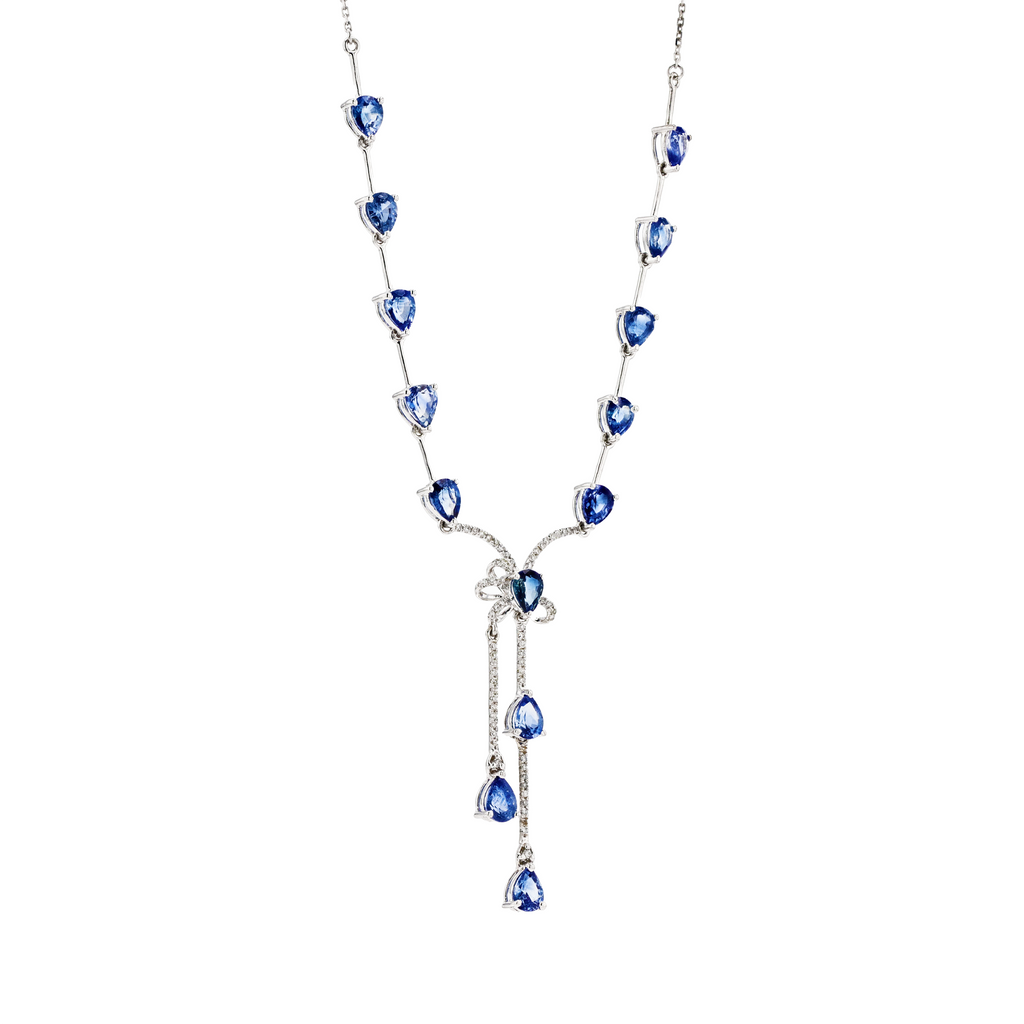 18KG Natural Blue Sapphire Diamond Necklace