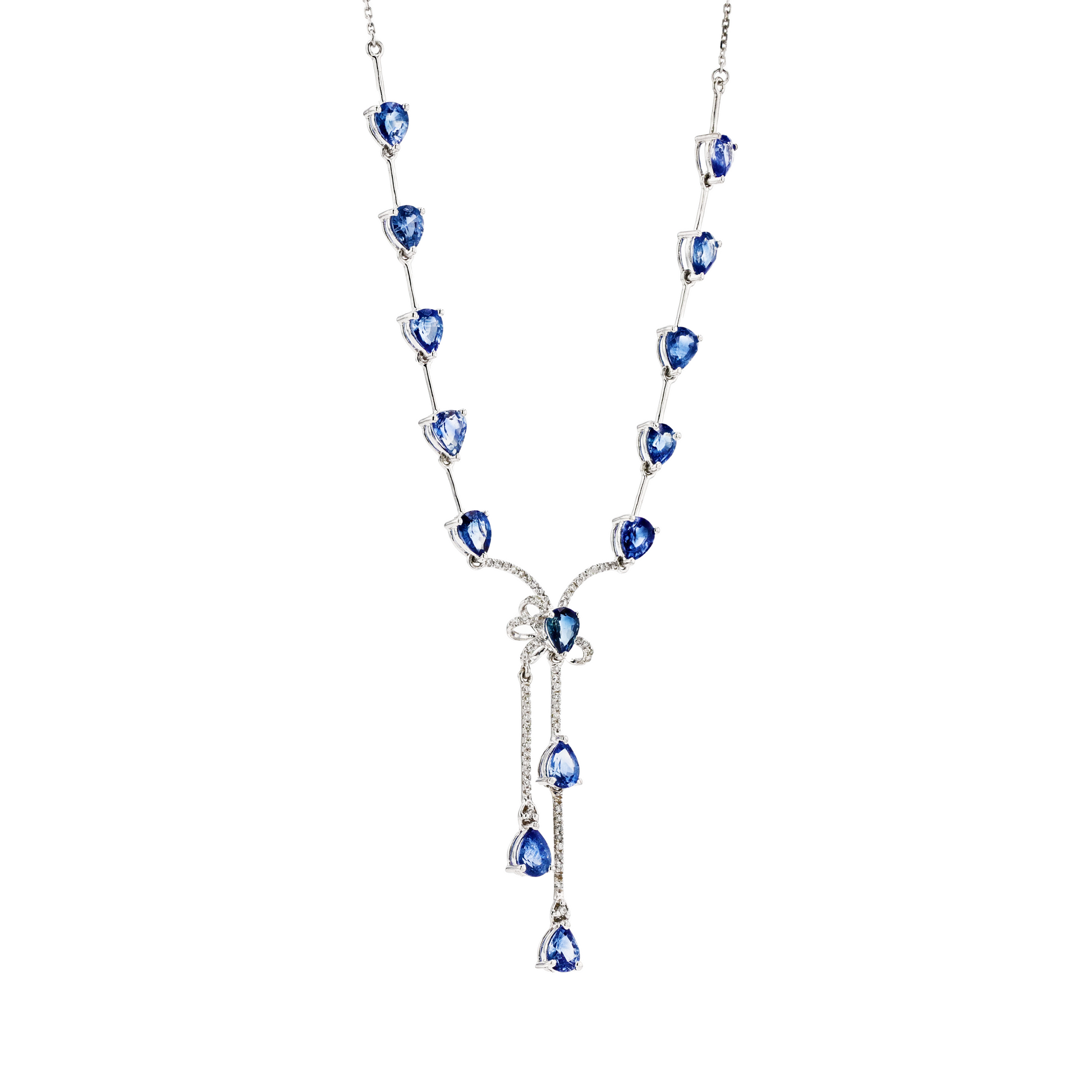 18KG Natural Blue Sapphire Diamond Necklace