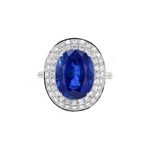 18KG Natural Unheated Vivid Royal Blue Sapphire Diamond Ring