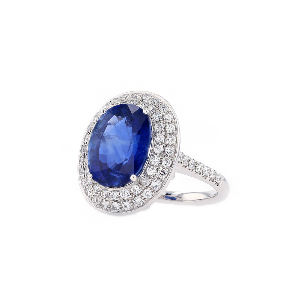18KG Natural Unheated Vivid Royal Blue Sapphire Diamond Ring