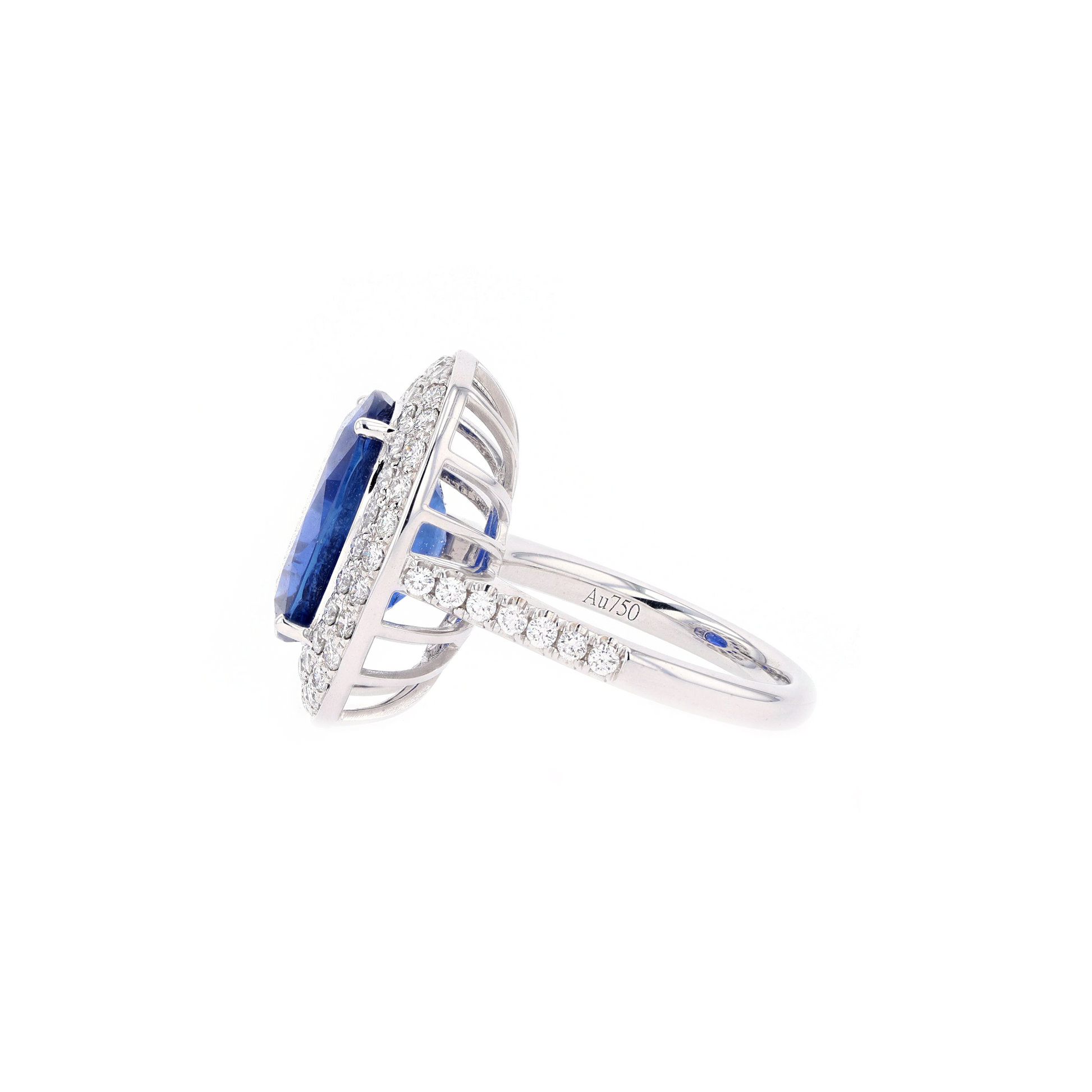 18KG Natural Unheated Vivid Royal Blue Sapphire Diamond Ring