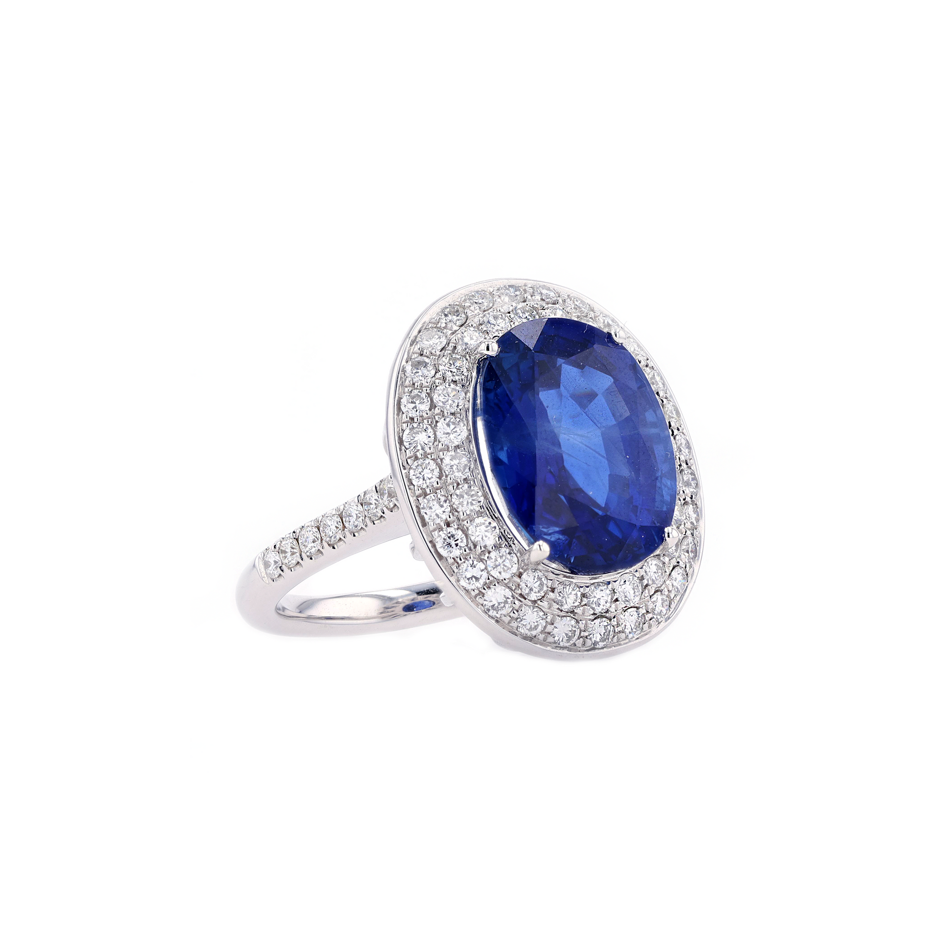 18KG Natural Unheated Vivid Royal Blue Sapphire Diamond Ring