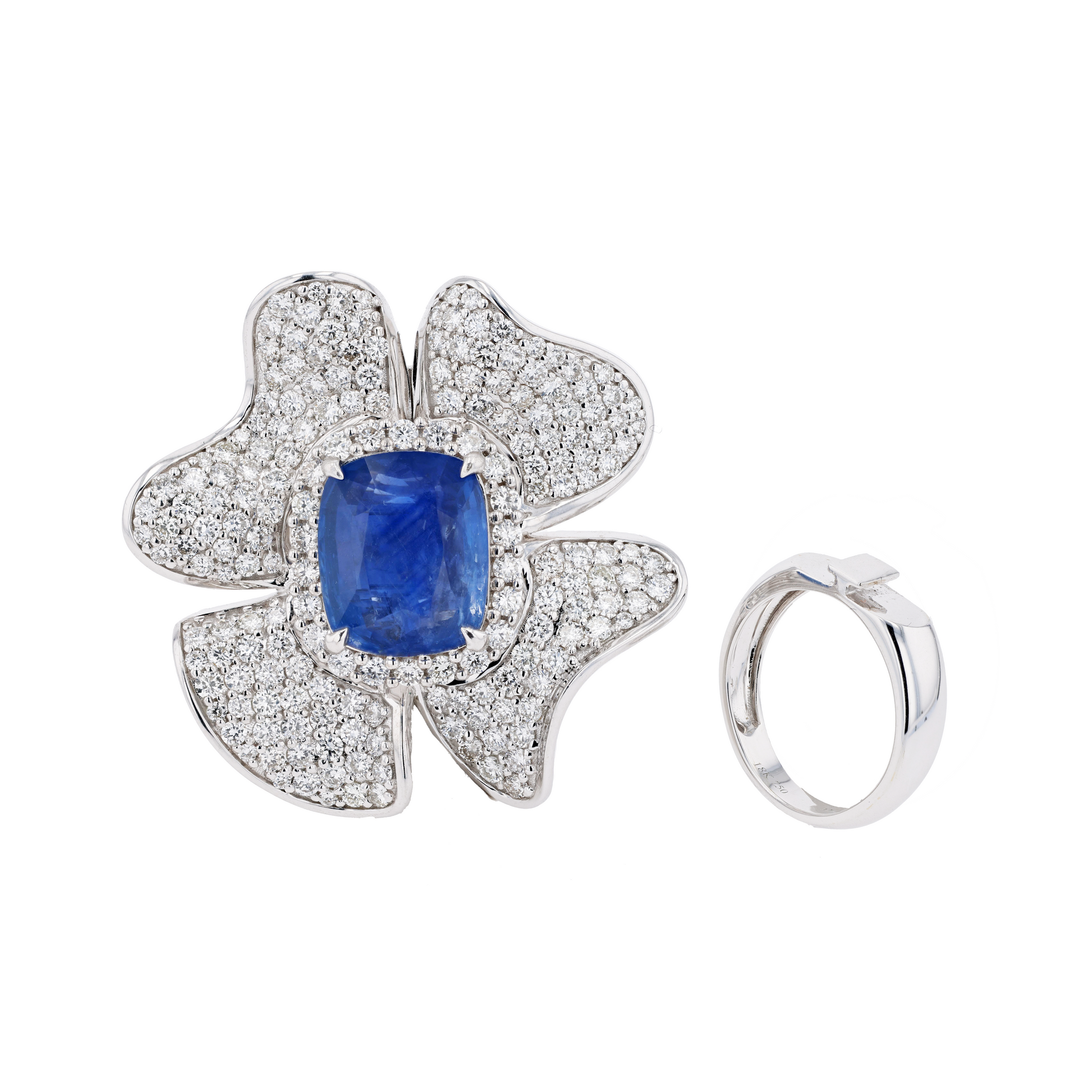 18KG Natural Unheated Vivid Royal Blue Sapphire Diamond Ring / Pendant