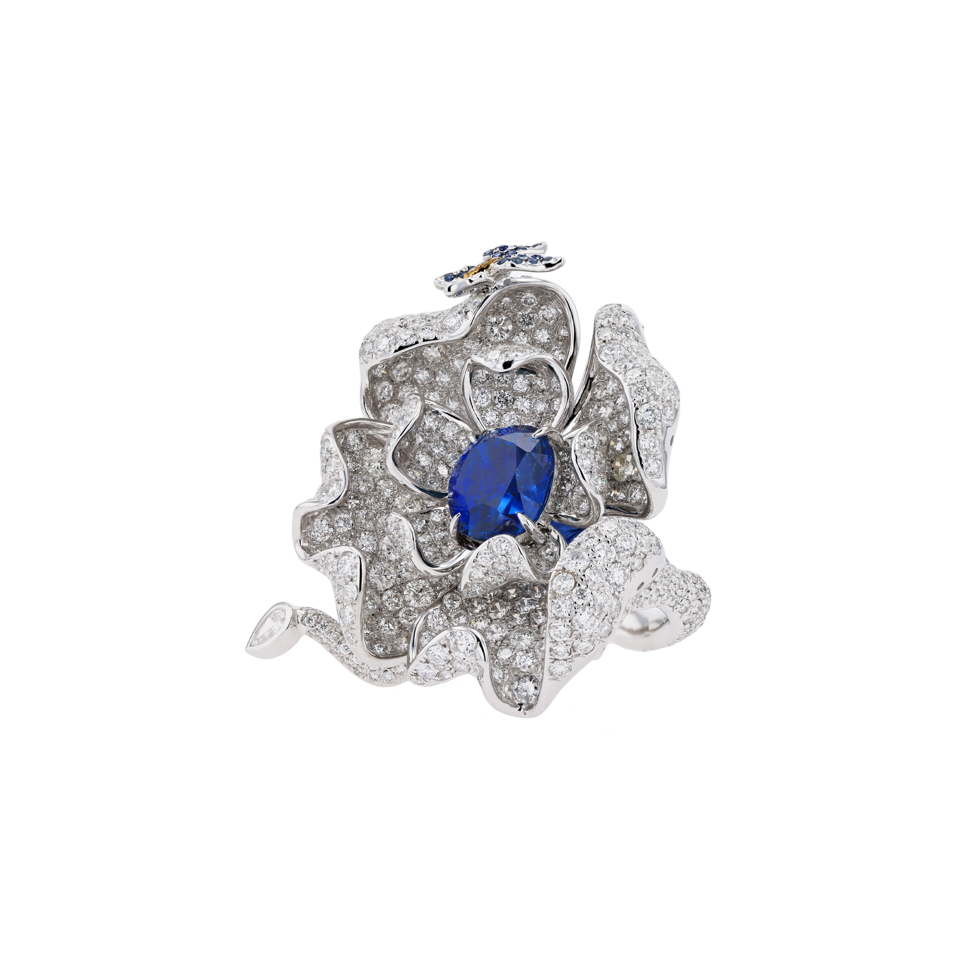 18KG Natural Unheated Vivid Royal Blue Sapphire Diamond Ring
