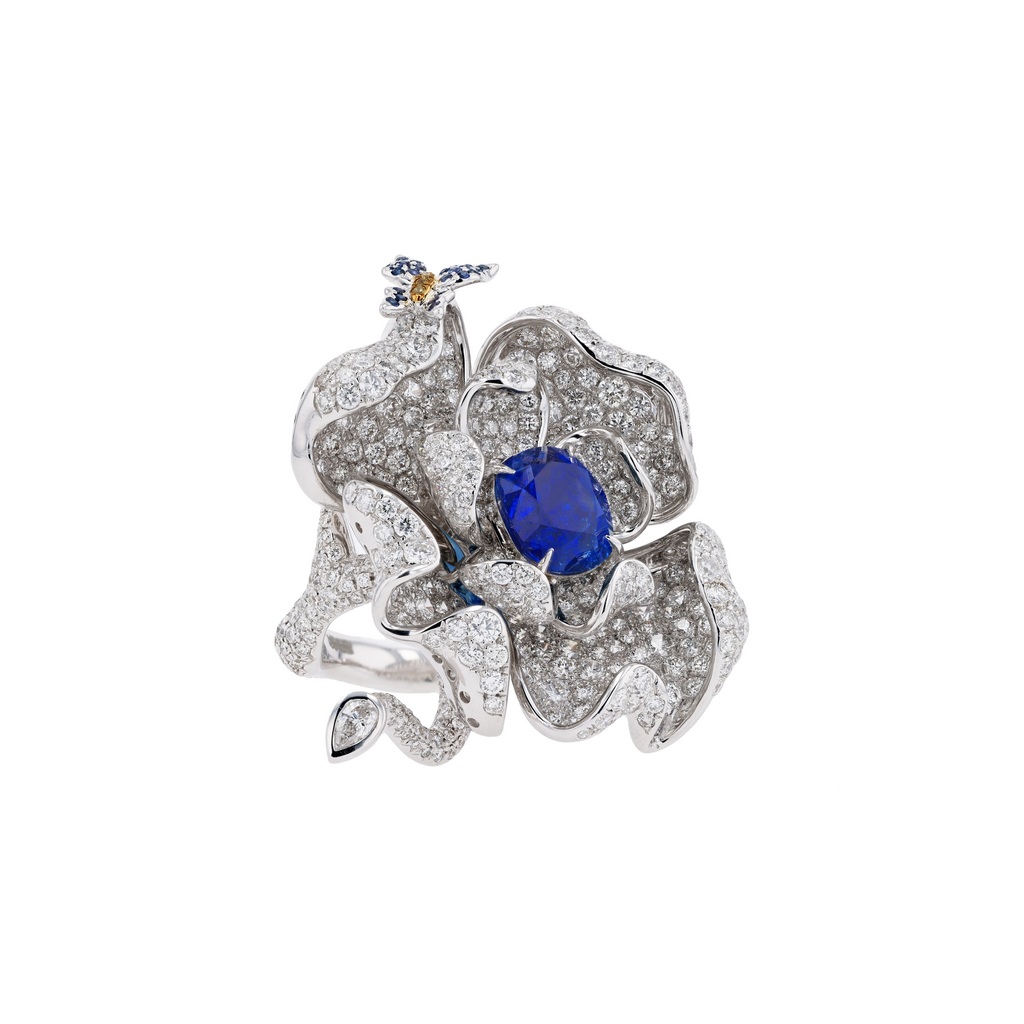18KG Natural Unheated Vivid Royal Blue Sapphire Diamond Ring