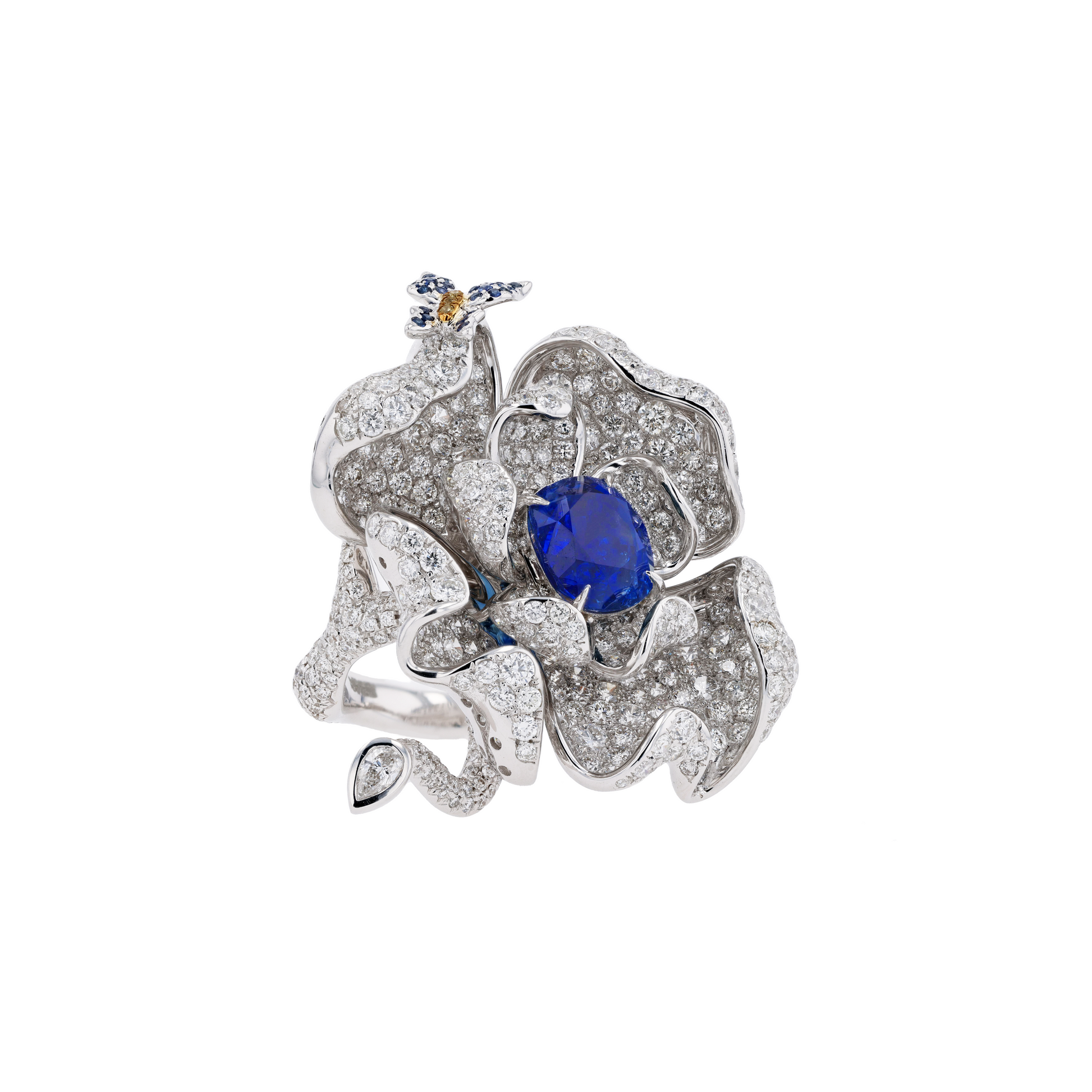 18KG Natural Unheated Vivid Royal Blue Sapphire Diamond Ring